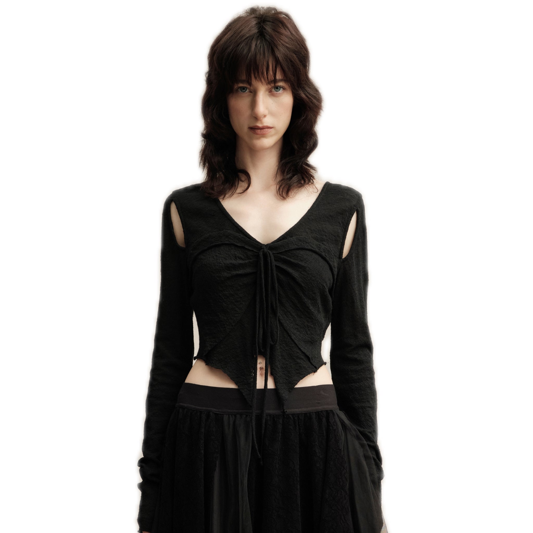 ELYWOOD Black Butterfly Ruched Top | MADAX