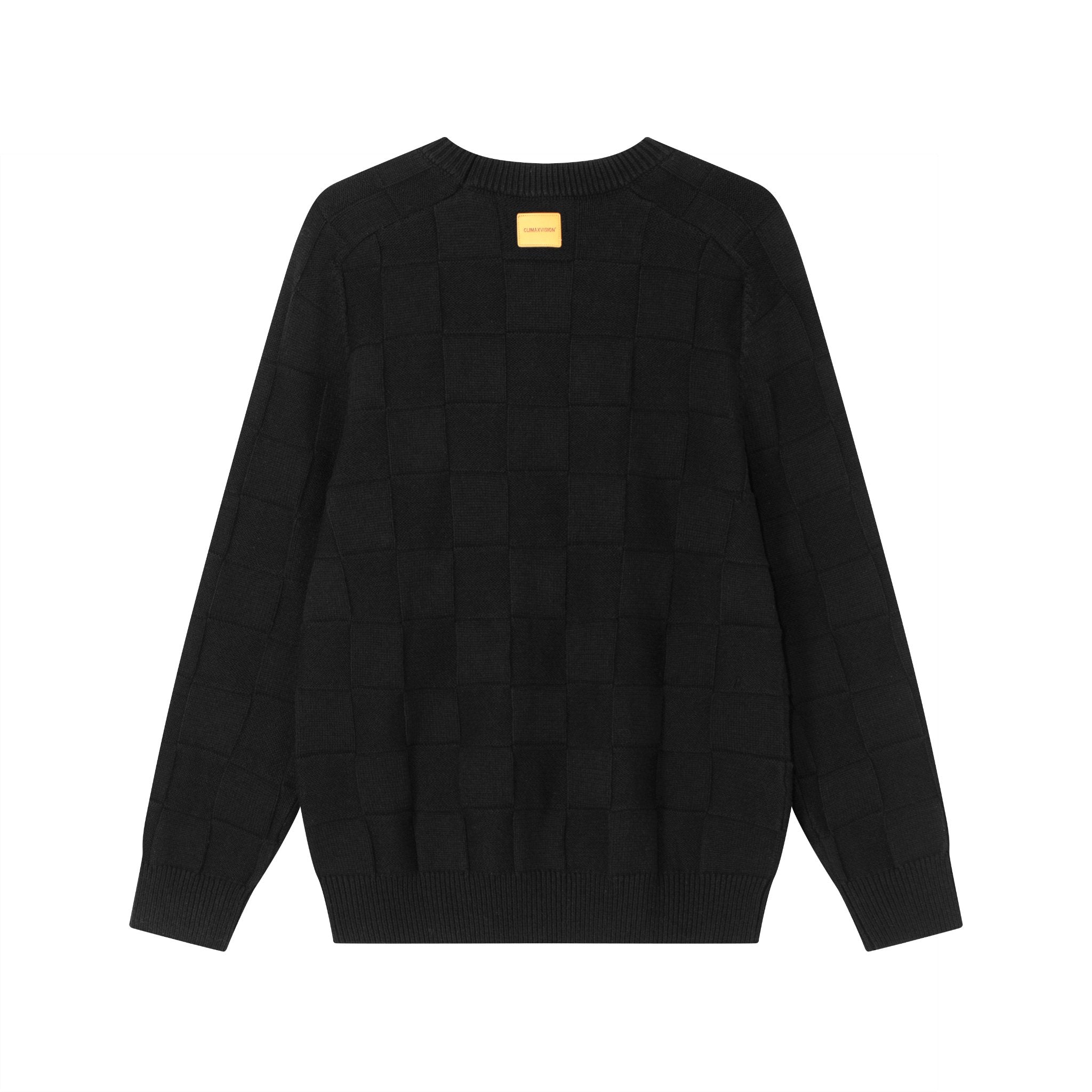 CLIMAX VISION Black Checkerboard Leather Patch Sweater | MADAX