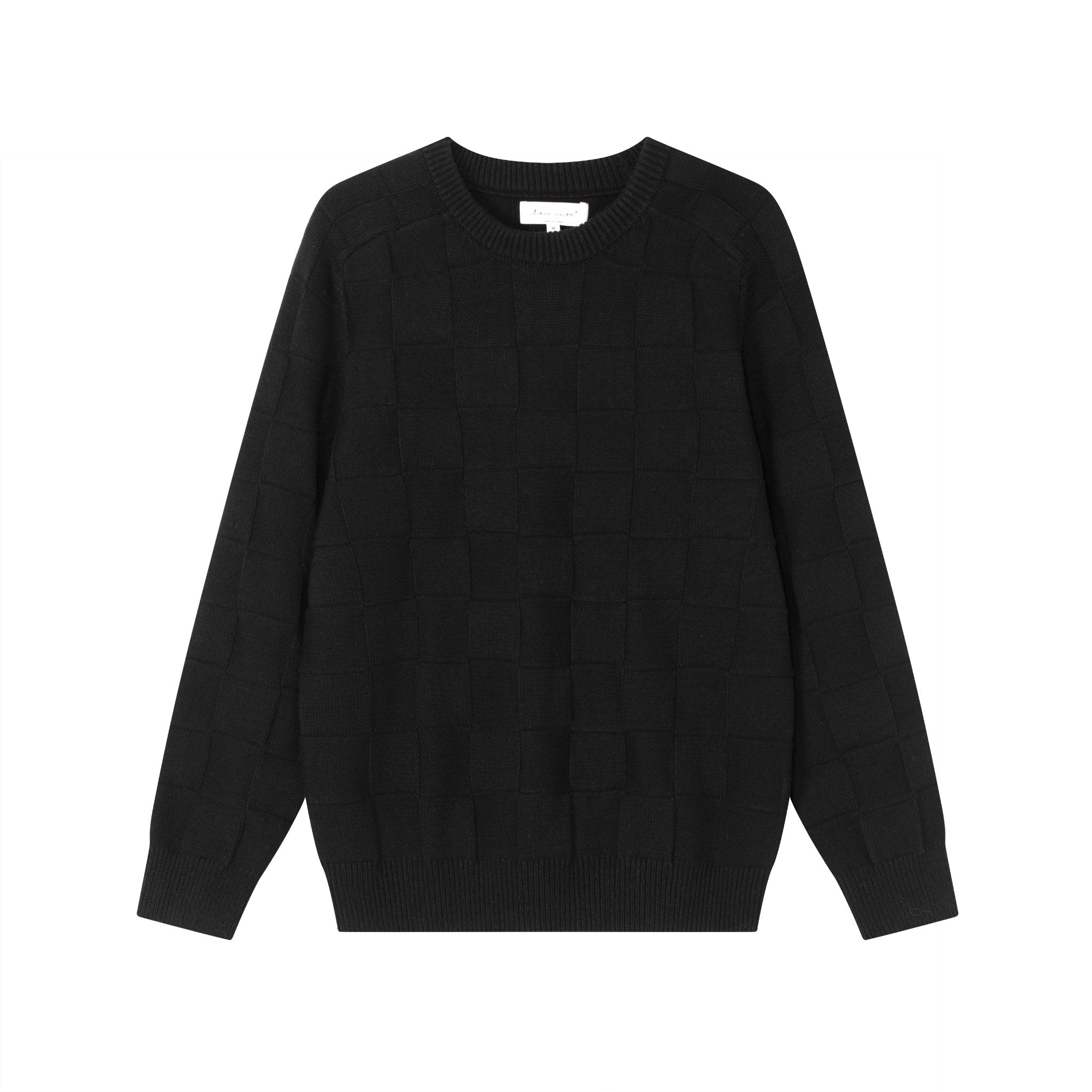 CLIMAX VISION Black Checkerboard Leather Patch Sweater | MADAX