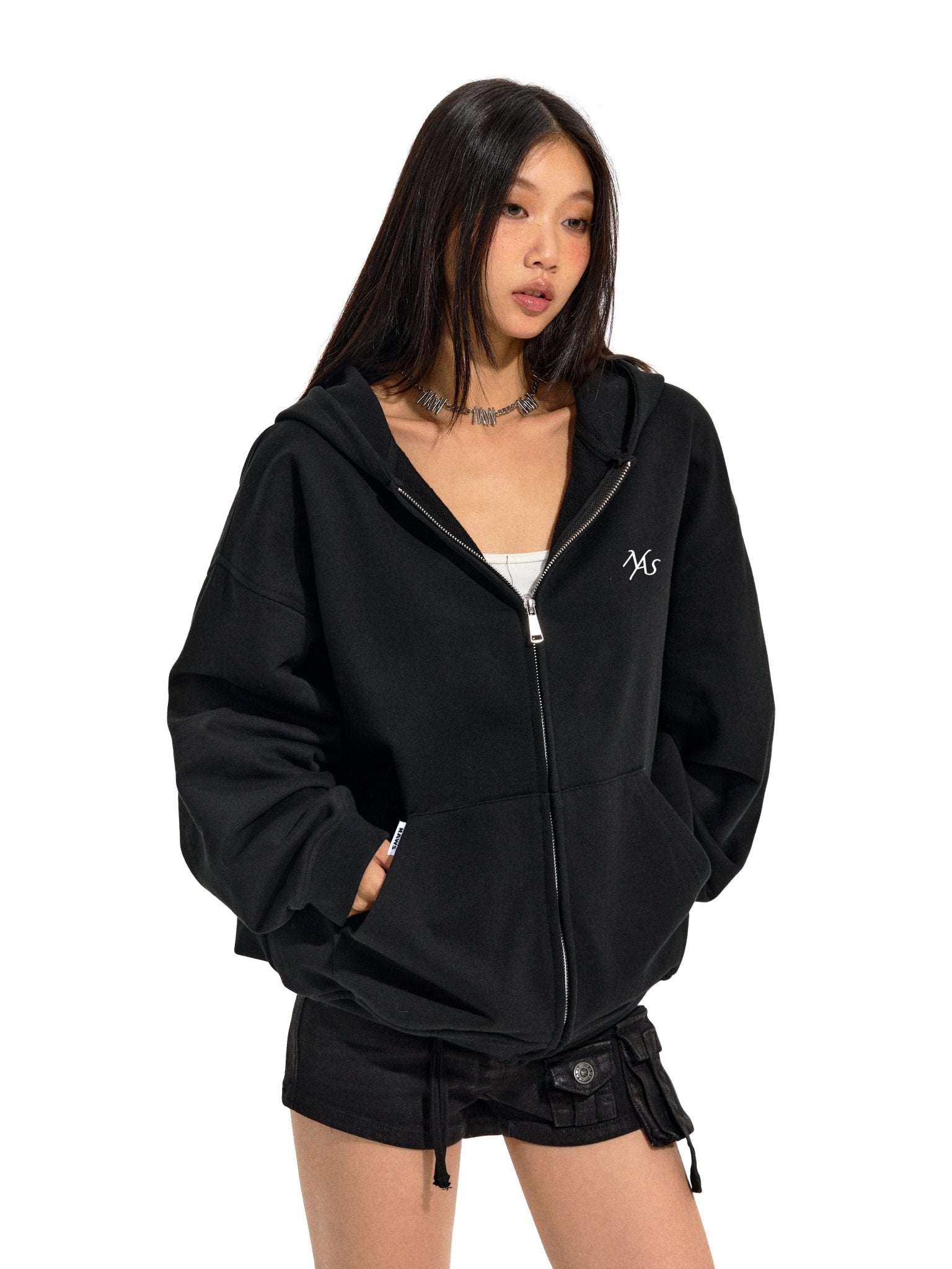 NAWS Black Classic Zipper Hoodie | MADAX