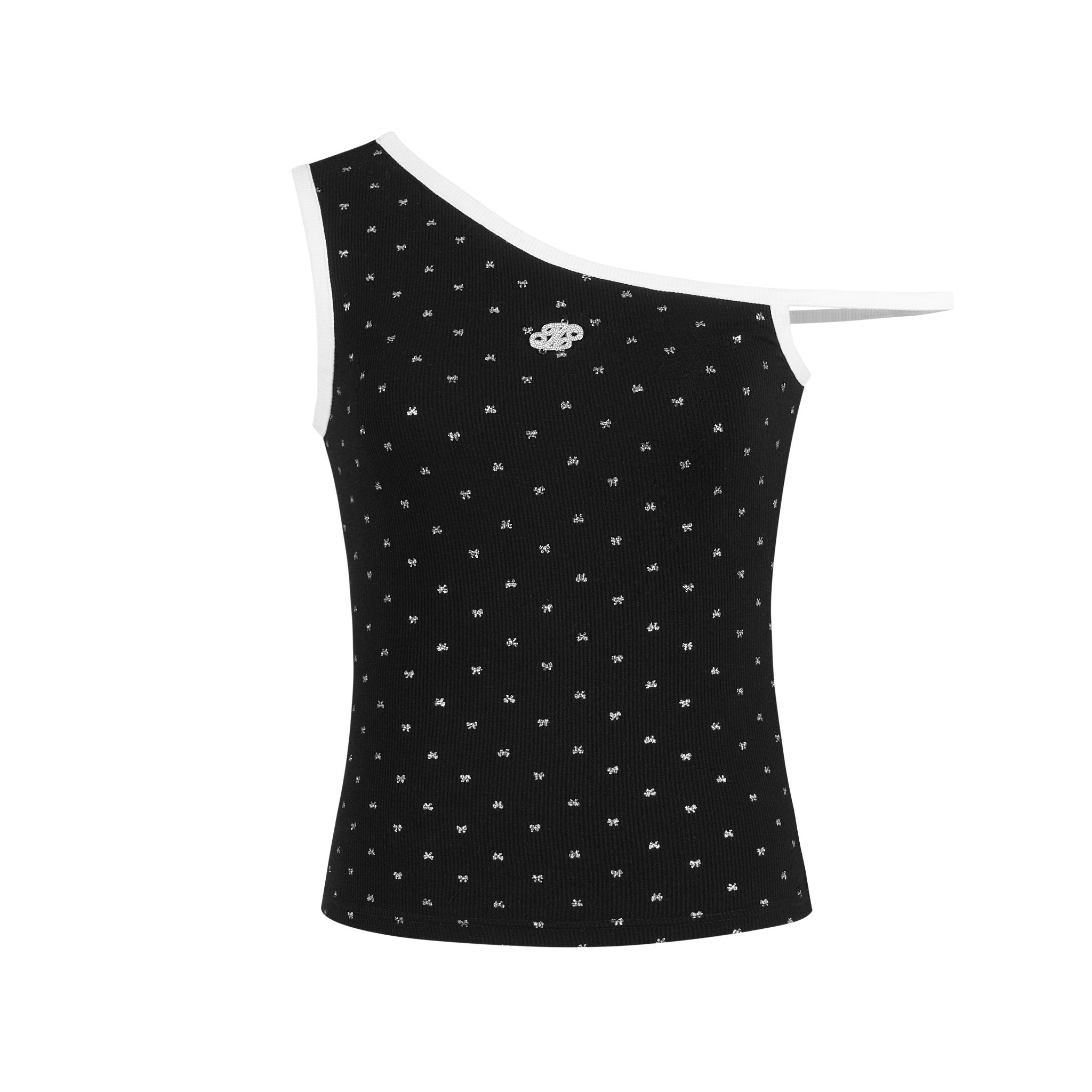 THREE QUARTERS Black Colorblocked Glitter Bow Tank Top | MADA IN CHINA