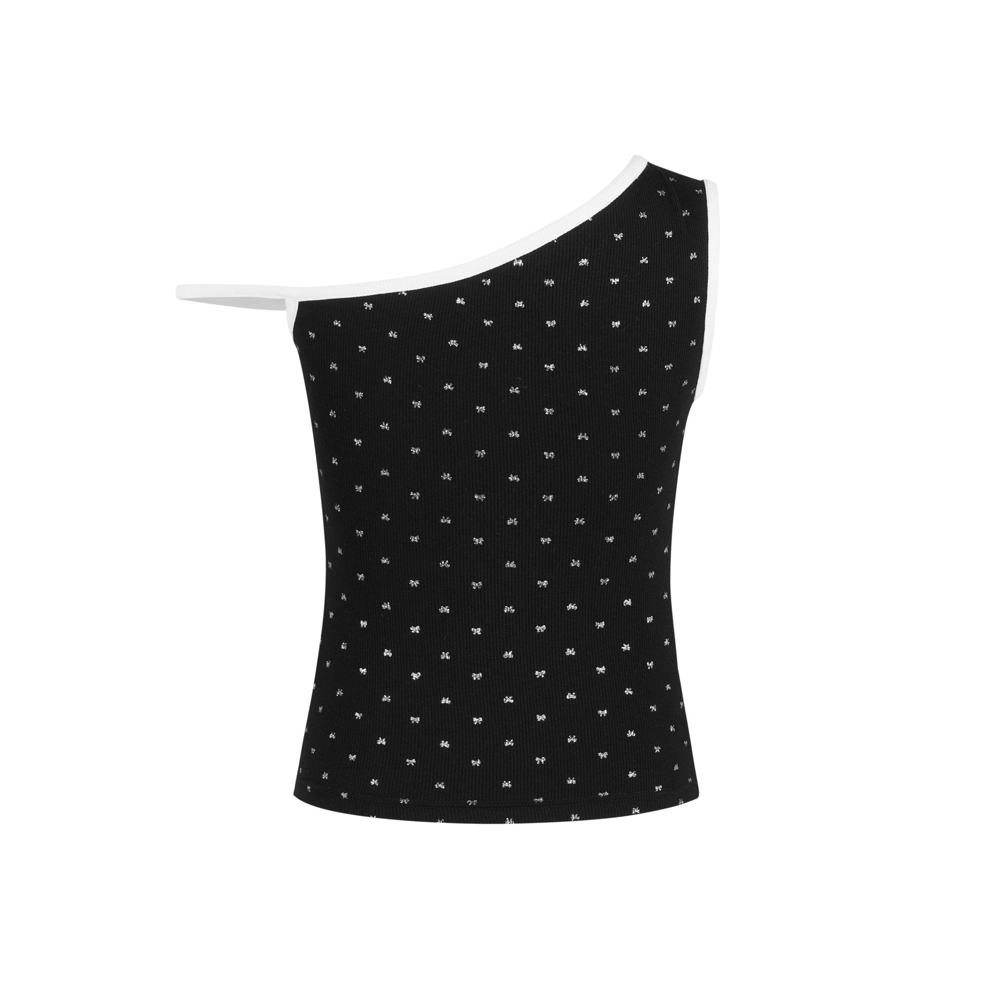 THREE QUARTERS Black Colorblocked Glitter Bow Tank Top | MADA IN CHINA