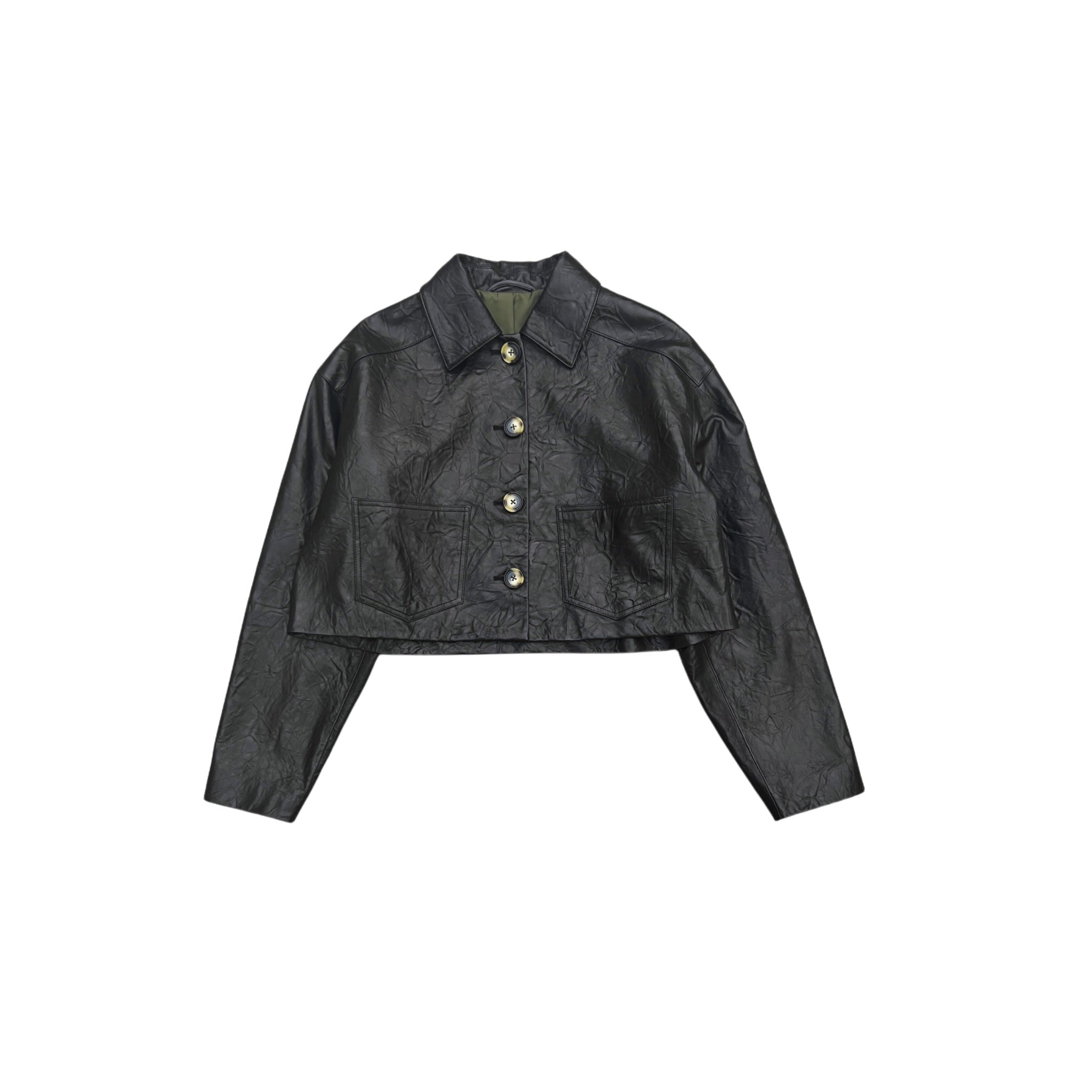 CPLUS SERIES Black Cropped Jacket with Patch Pockets | MADA IN CHINA