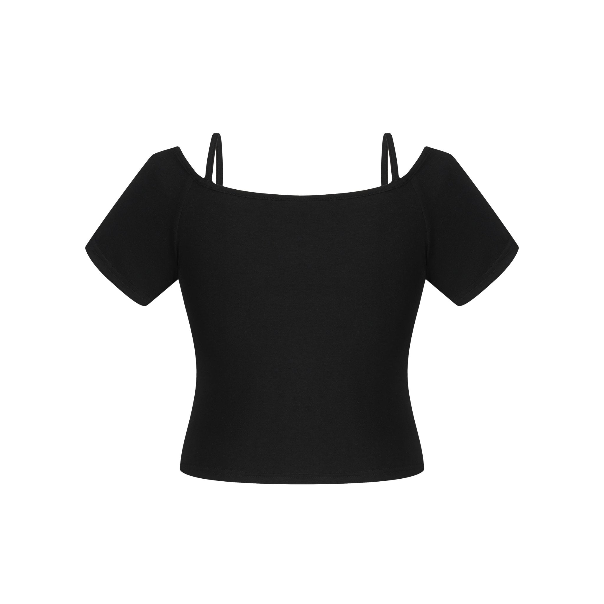 THREE QUARTERS Black Drill Chain Strapless Slimming Top Short Sleeve | MADA IN CHINA