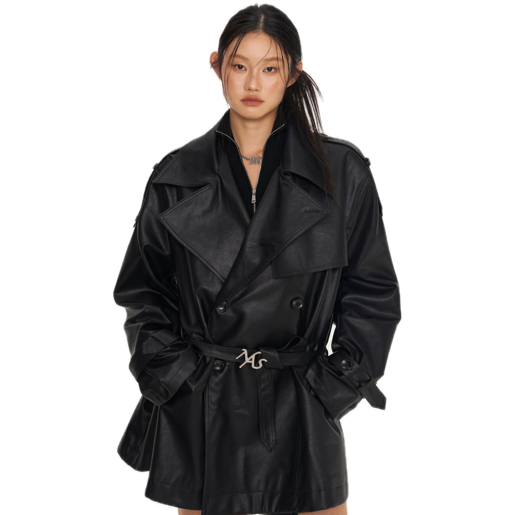 NAWS Black Emissary Leather Trenchcoat | MADAX