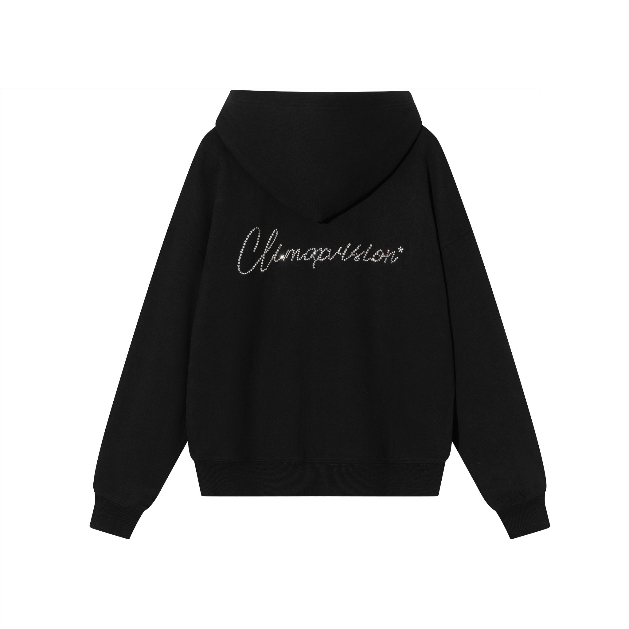 CLIMAX VISION Black Fancy lettering rhinestone hoodie | MADAX