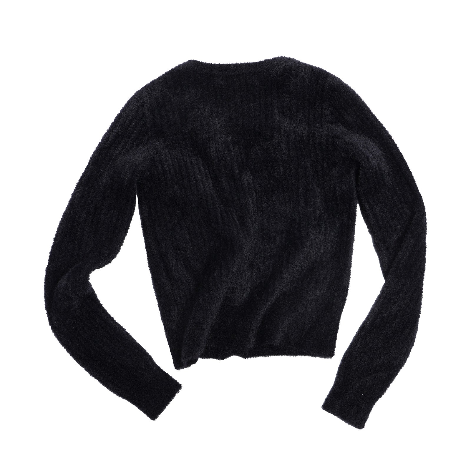 CLIMAX VISION Black Faux Mink V - neck Ribbed Knit Cardigan | MADAX