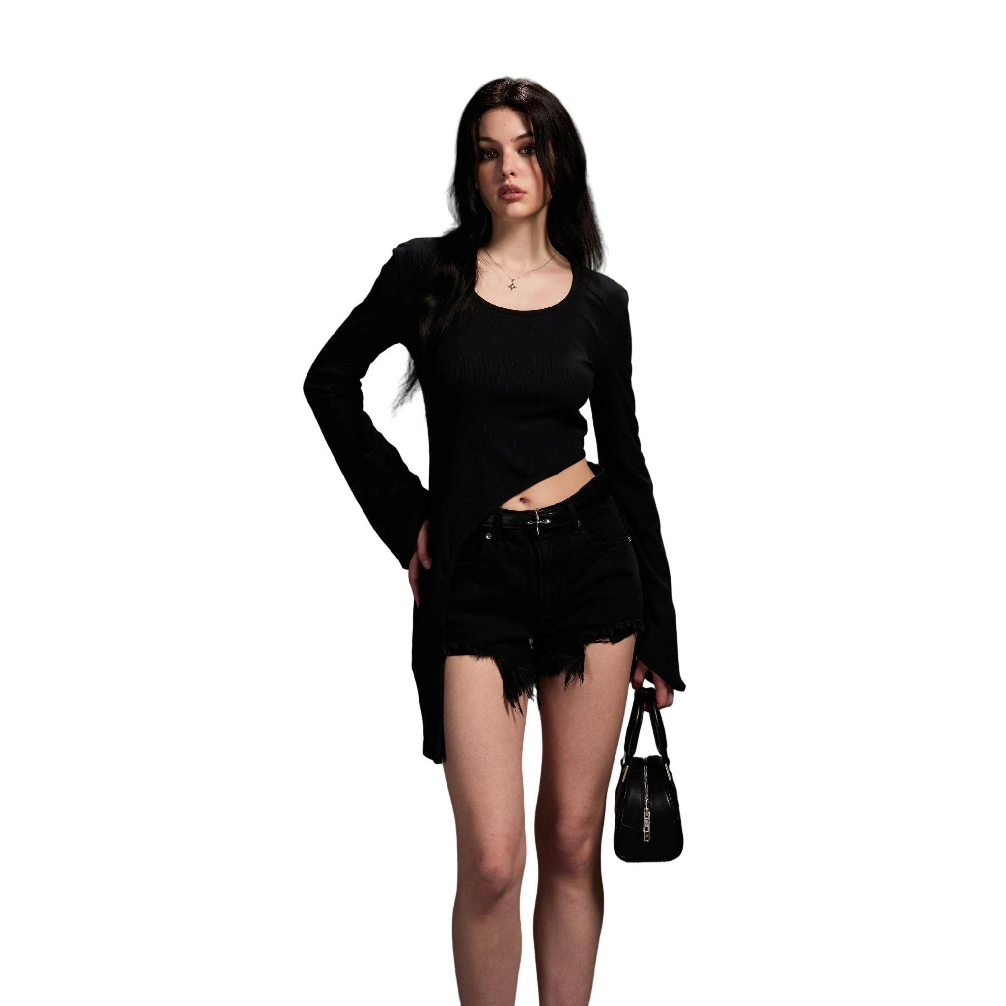 SMFK Black Fitted Asymmetrical Top | MADAX