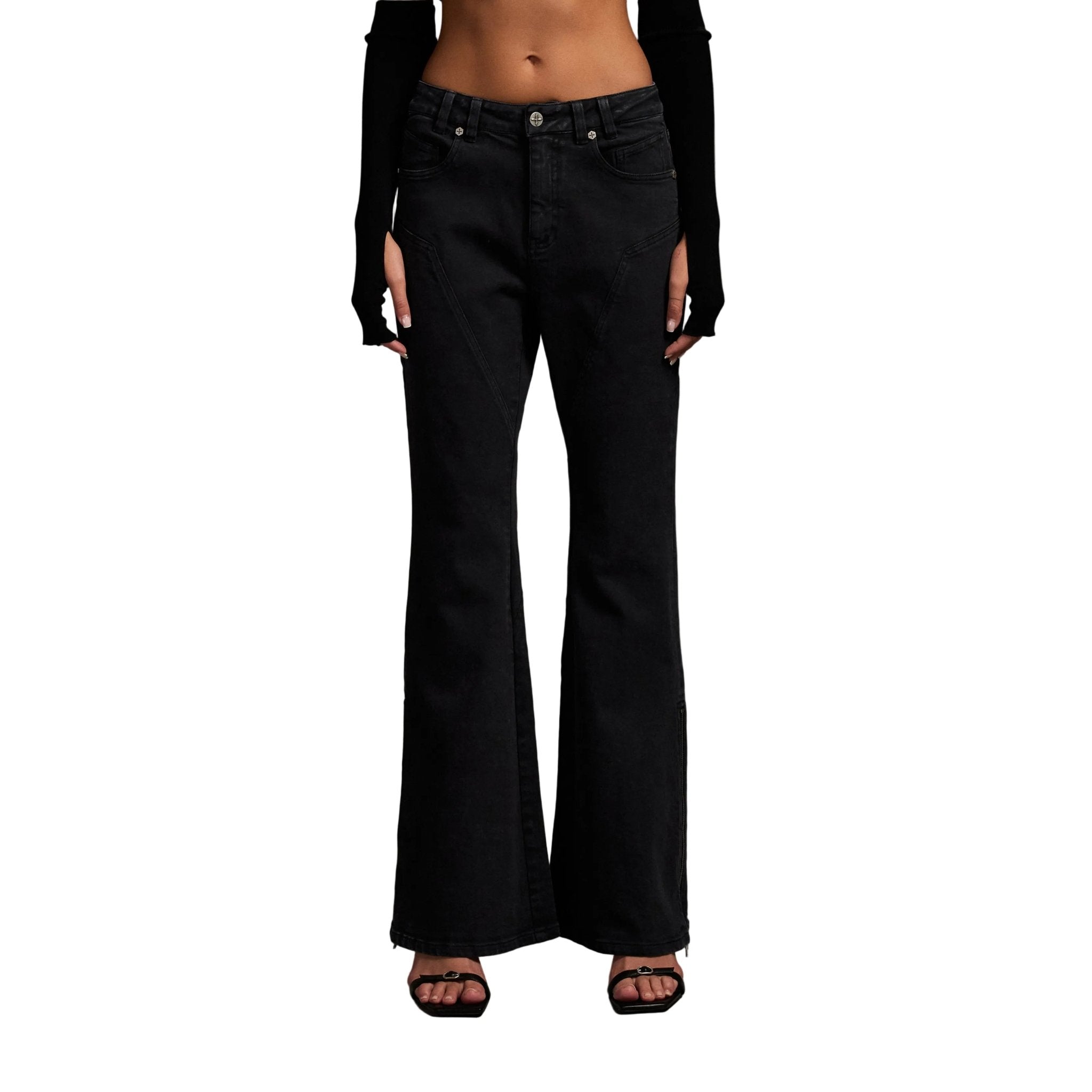 SMFK Black Flared Elastic Jeans | MADAX