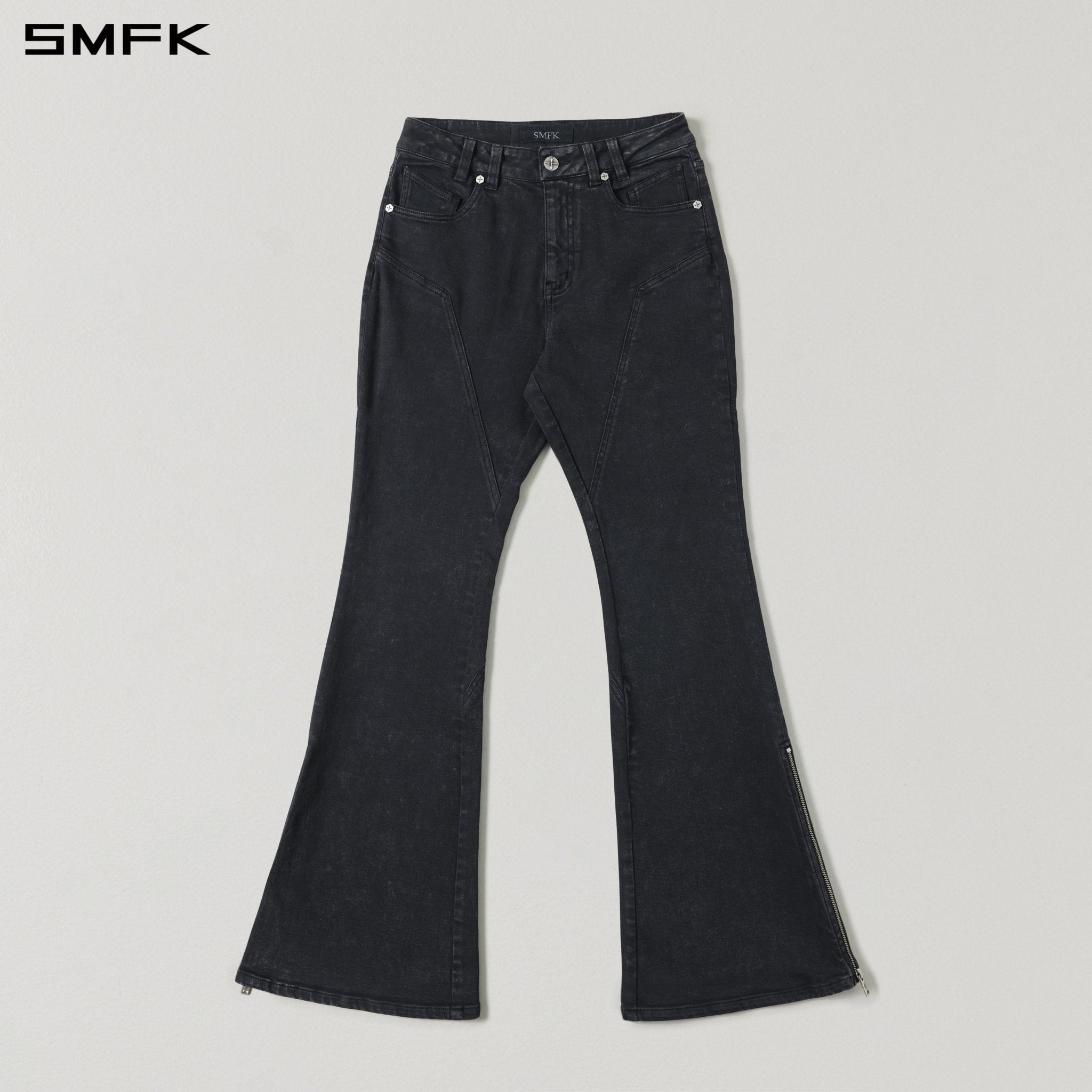SMFK Black Flared Elastic Jeans | MADAX