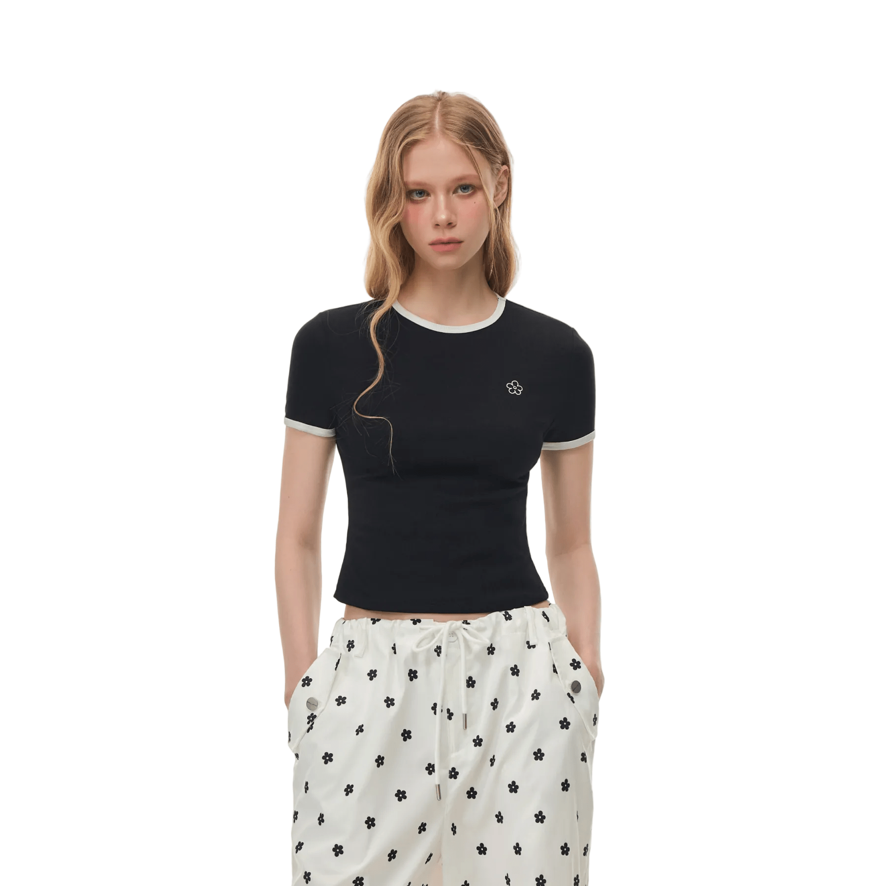 CLIMAX VISION Black Floral Embroidered Short - Sleeve T-Shirt | MADAX