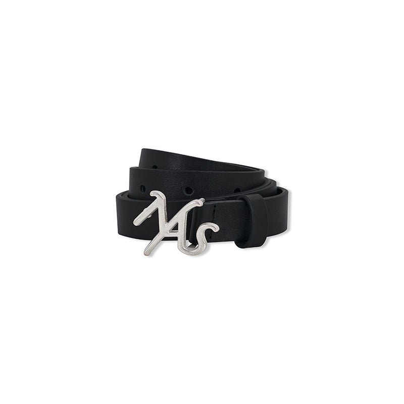 NAWS Black High Line Logo Cowhide Thin Belt | MADAX