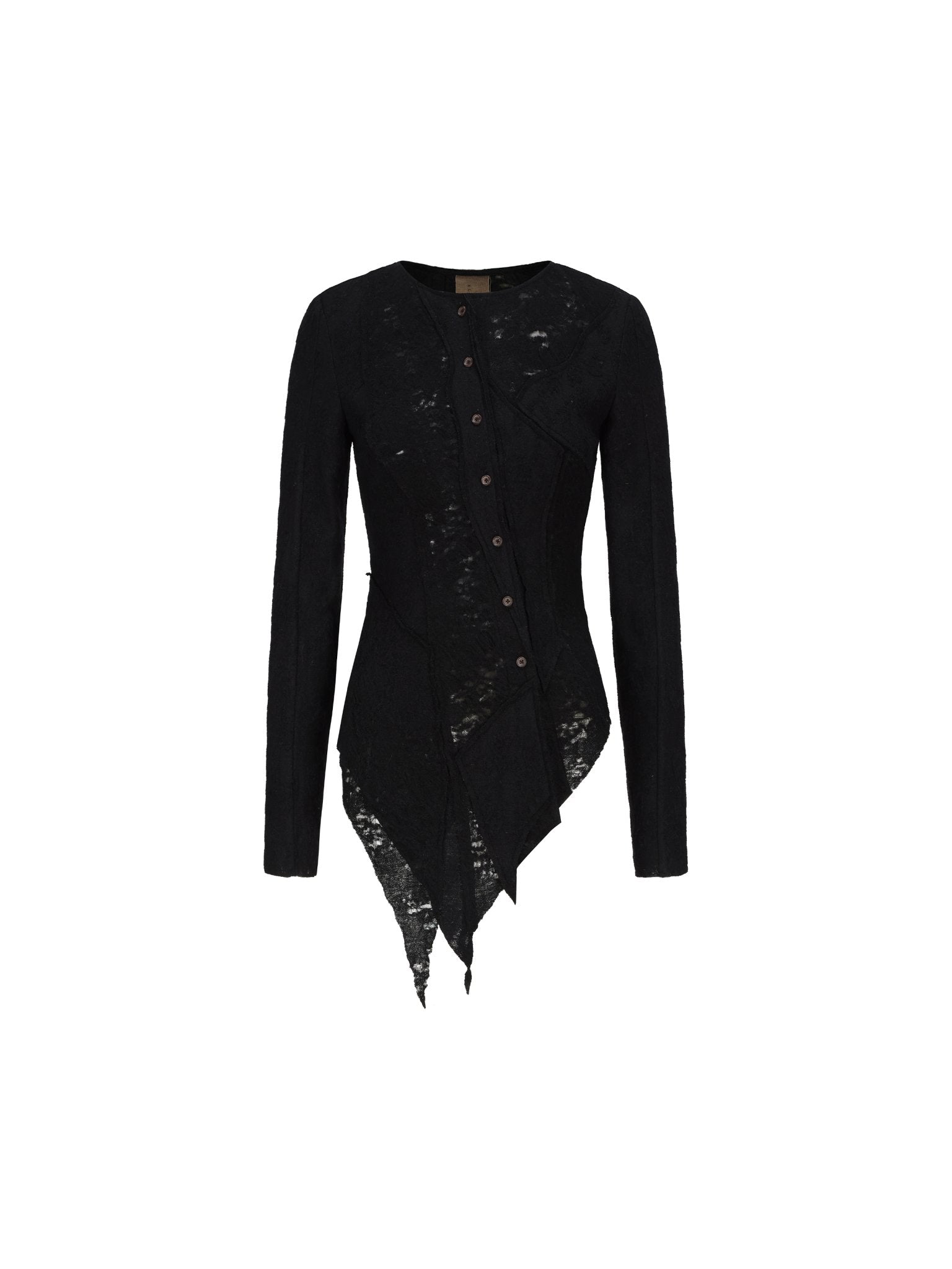 ELYWOOD Black Hollow Lace Wool Cardigan | MADAX