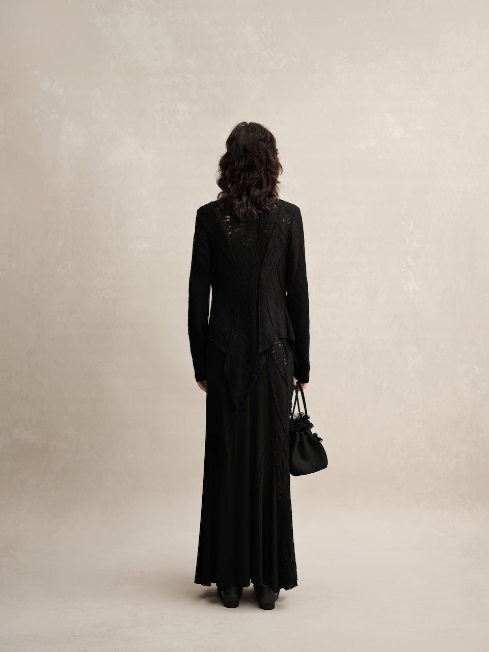 ELYWOOD Black Hollow Lace Wool Cardigan | MADAX