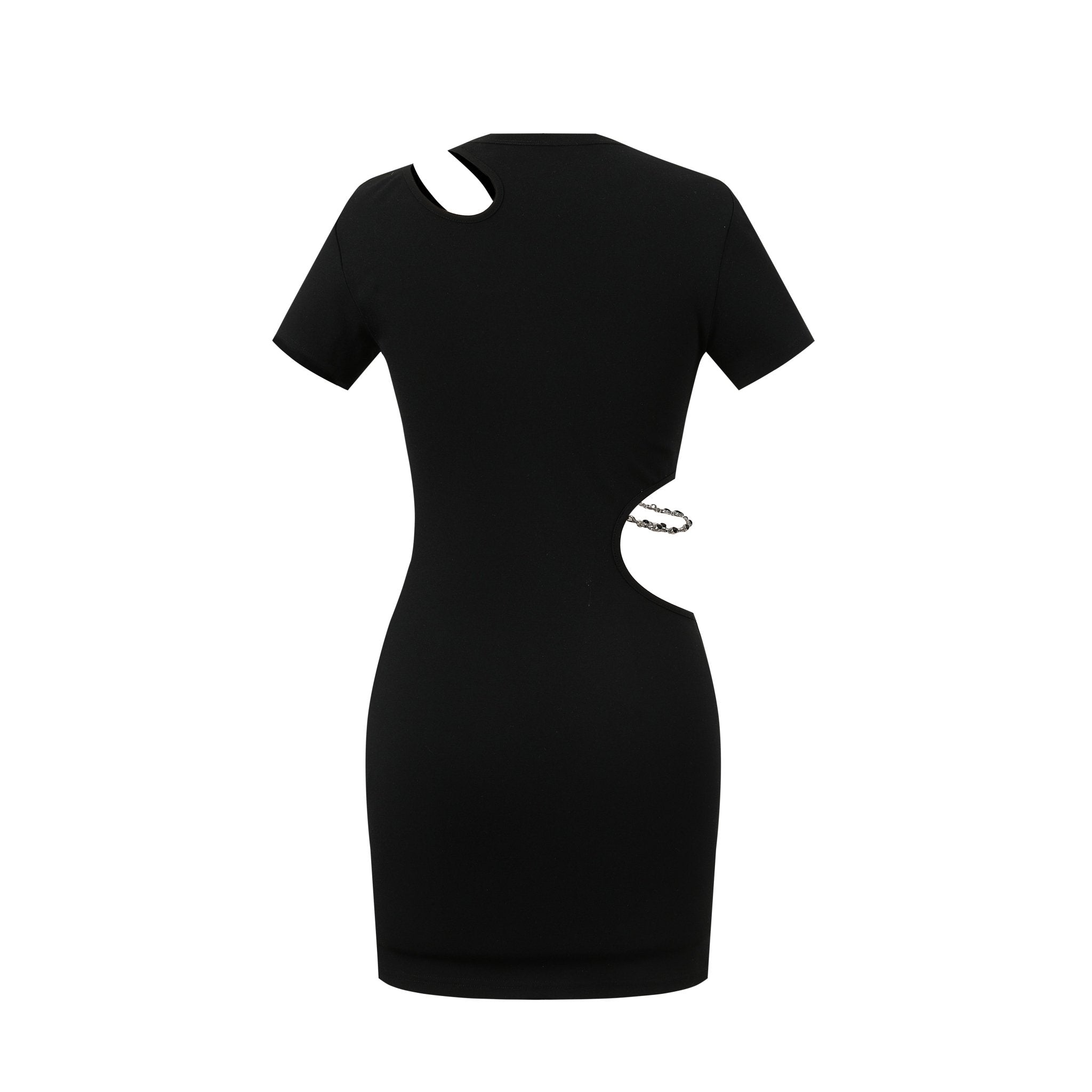 THREE QUARTERS Black Hollow Slimming Drill Chain Dress | MADA IN CHINA