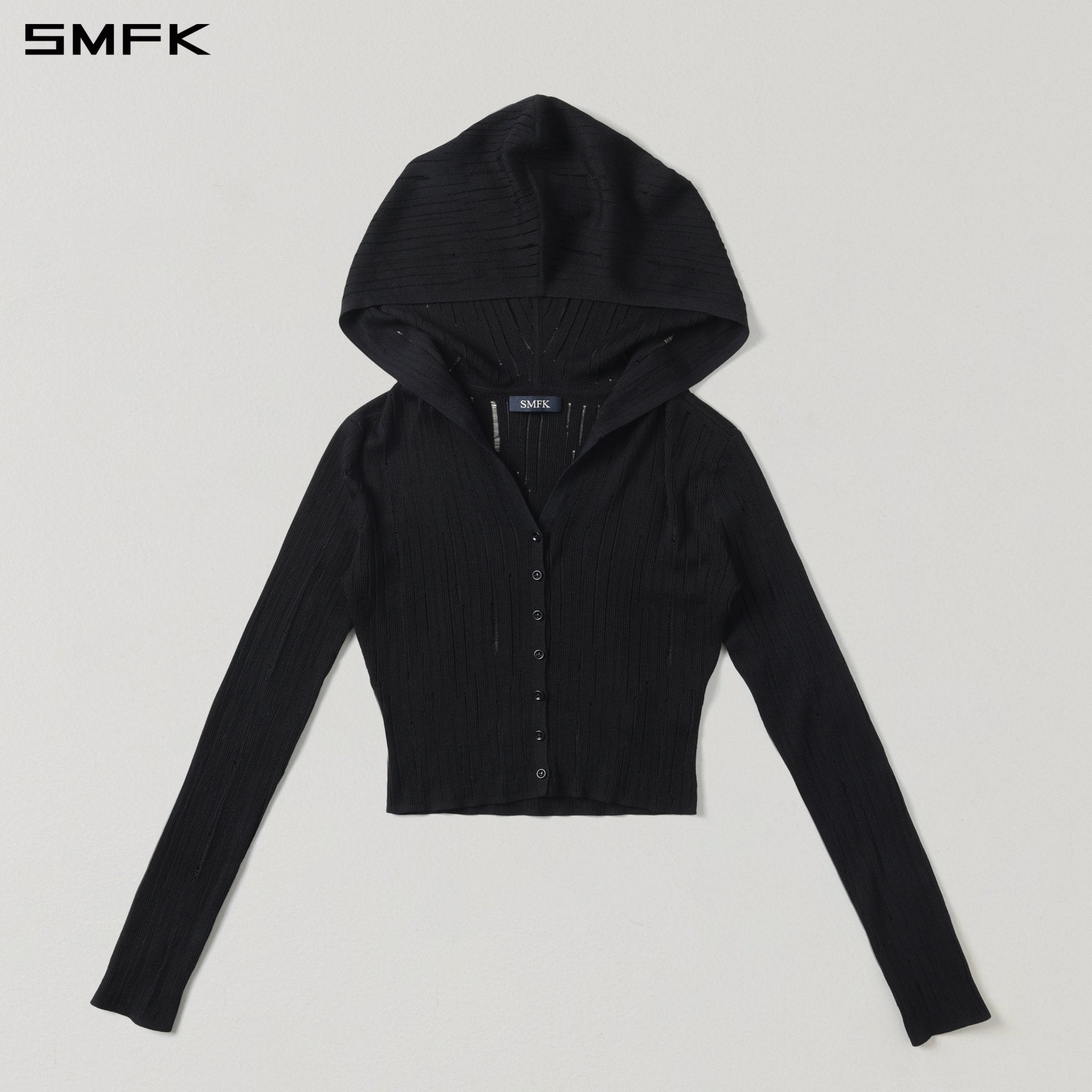 SMFK Black Knitted Hooded Cardigan | MADAX