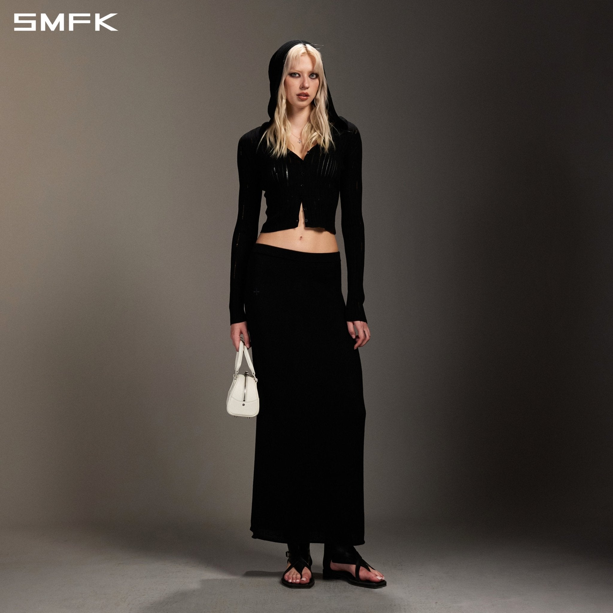 SMFK Black Knitted Hooded Cardigan | MADAX