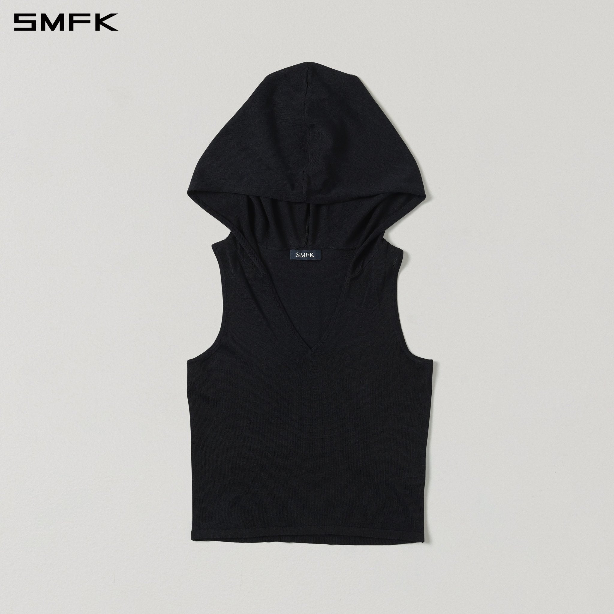 SMFK Black Knitted Hooded Vest | MADAX