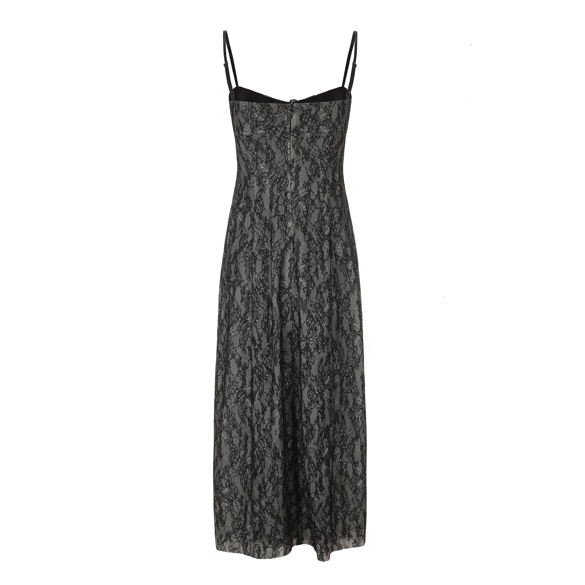 ARTE PURA Black Lace Camisole Long Dress | MADA IN CHINA