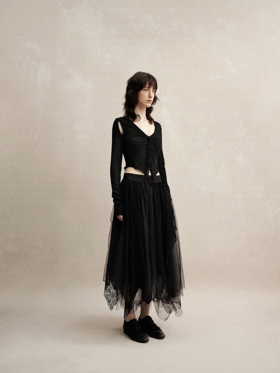 ELYWOOD Black Lace Gauze Skirt | MADAX