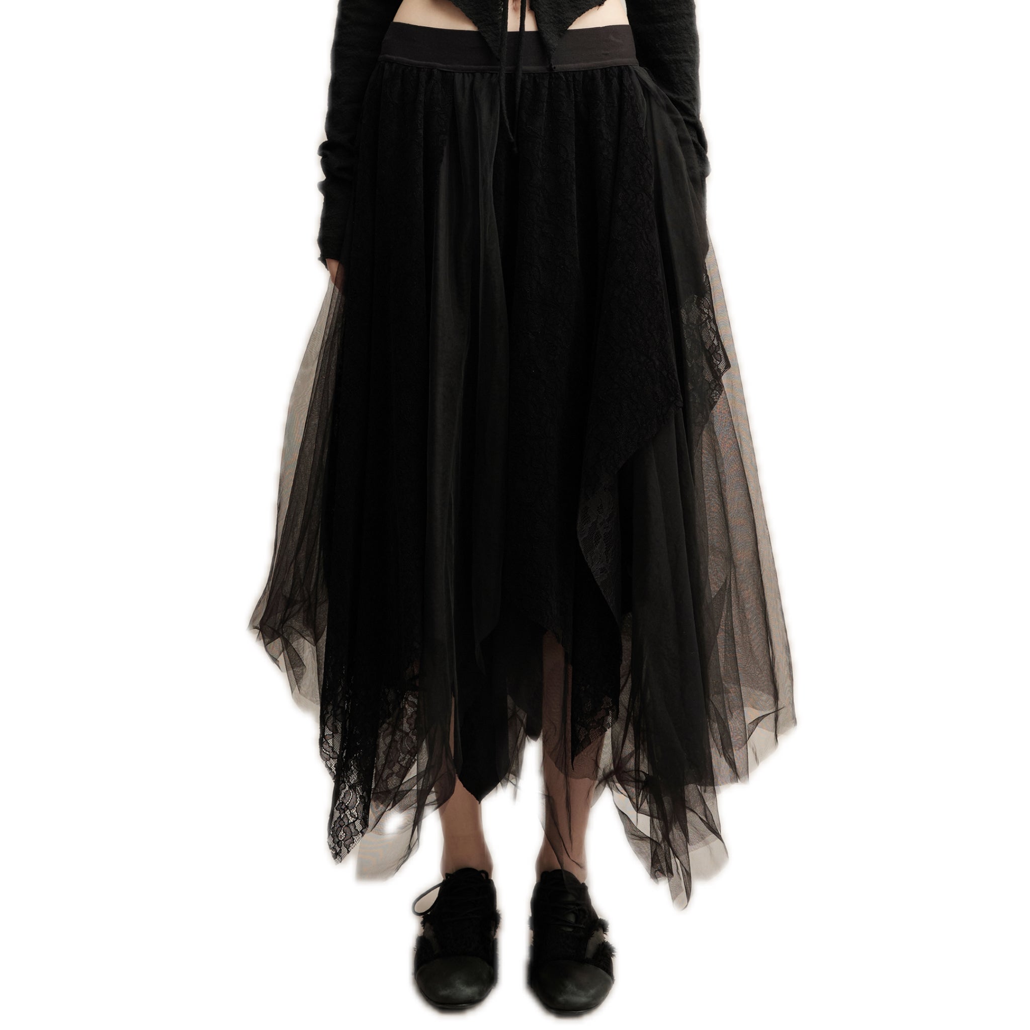 ELYWOOD Black Lace Gauze Skirt | MADAX