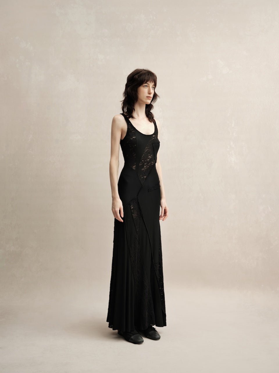 ELYWOOD Black Lace Patchwork Dress | MADAX