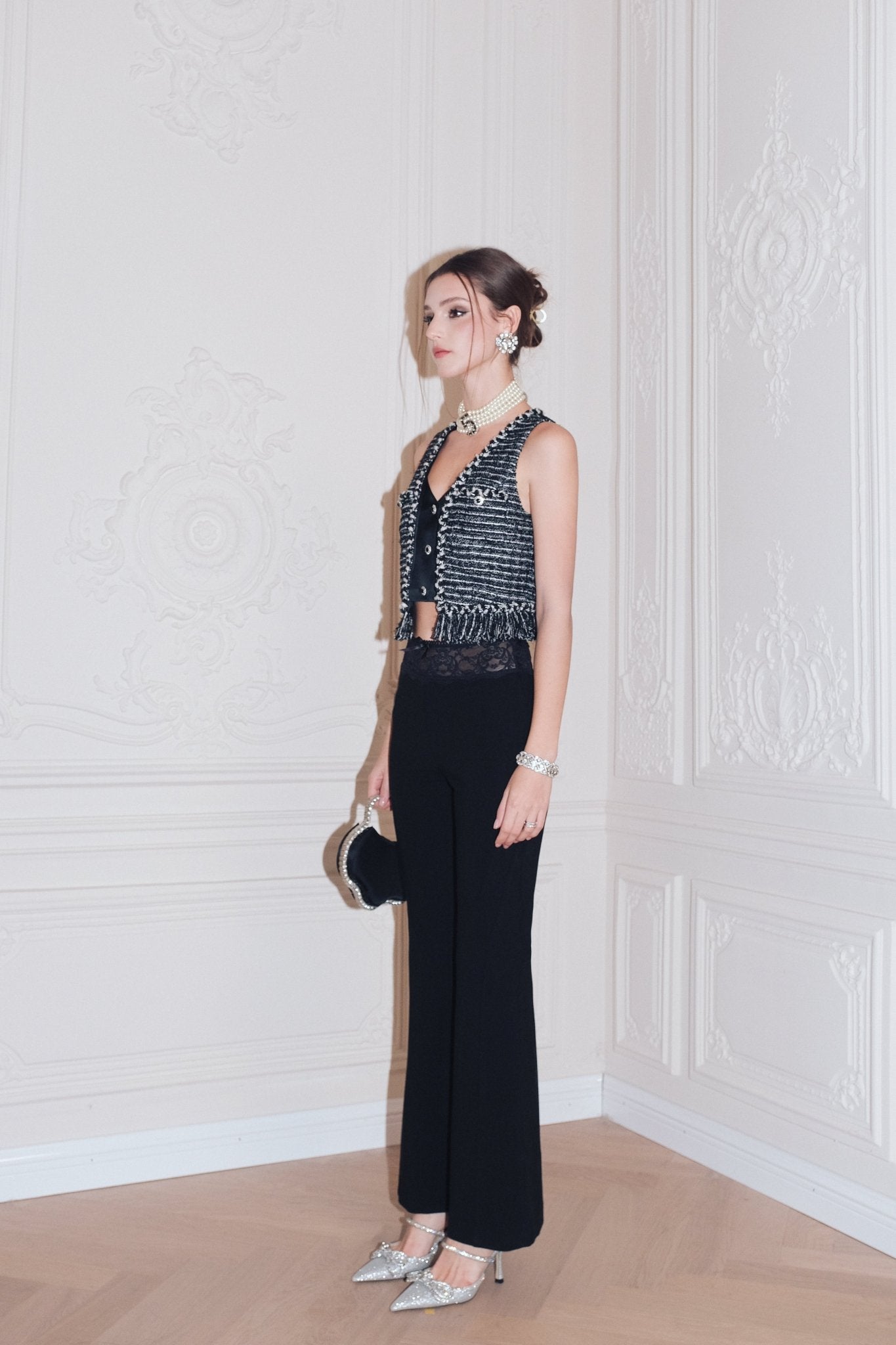 DIANA VEVINA Black Lace Patchwork Flared Pants | MADA IN CHINA