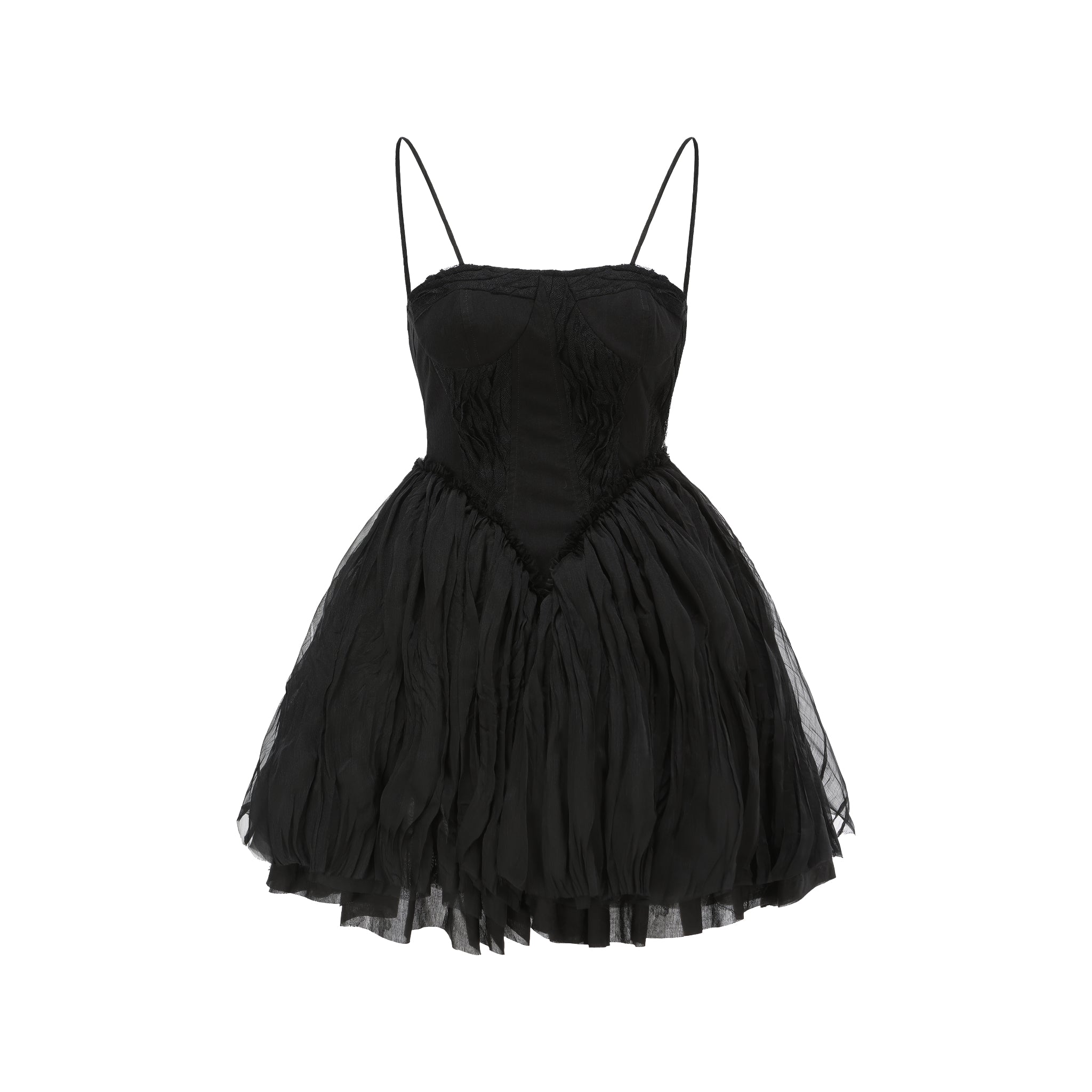 Black Lace Puffy Camisole Short Dress M Black Lace Puffy Camisole Short Dress M
