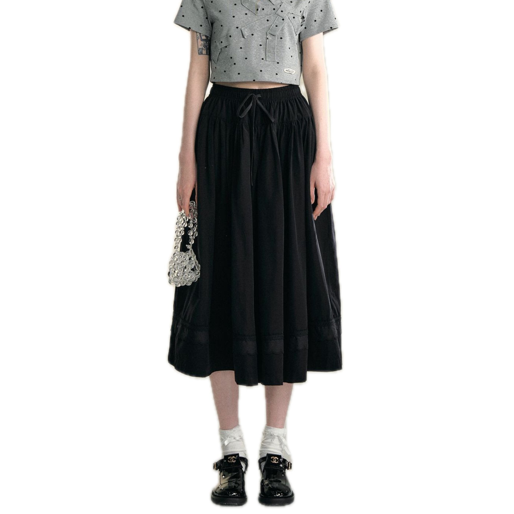 SOMESOWE Black Lace Splicing Airy Skirt | MADA IN CHINA