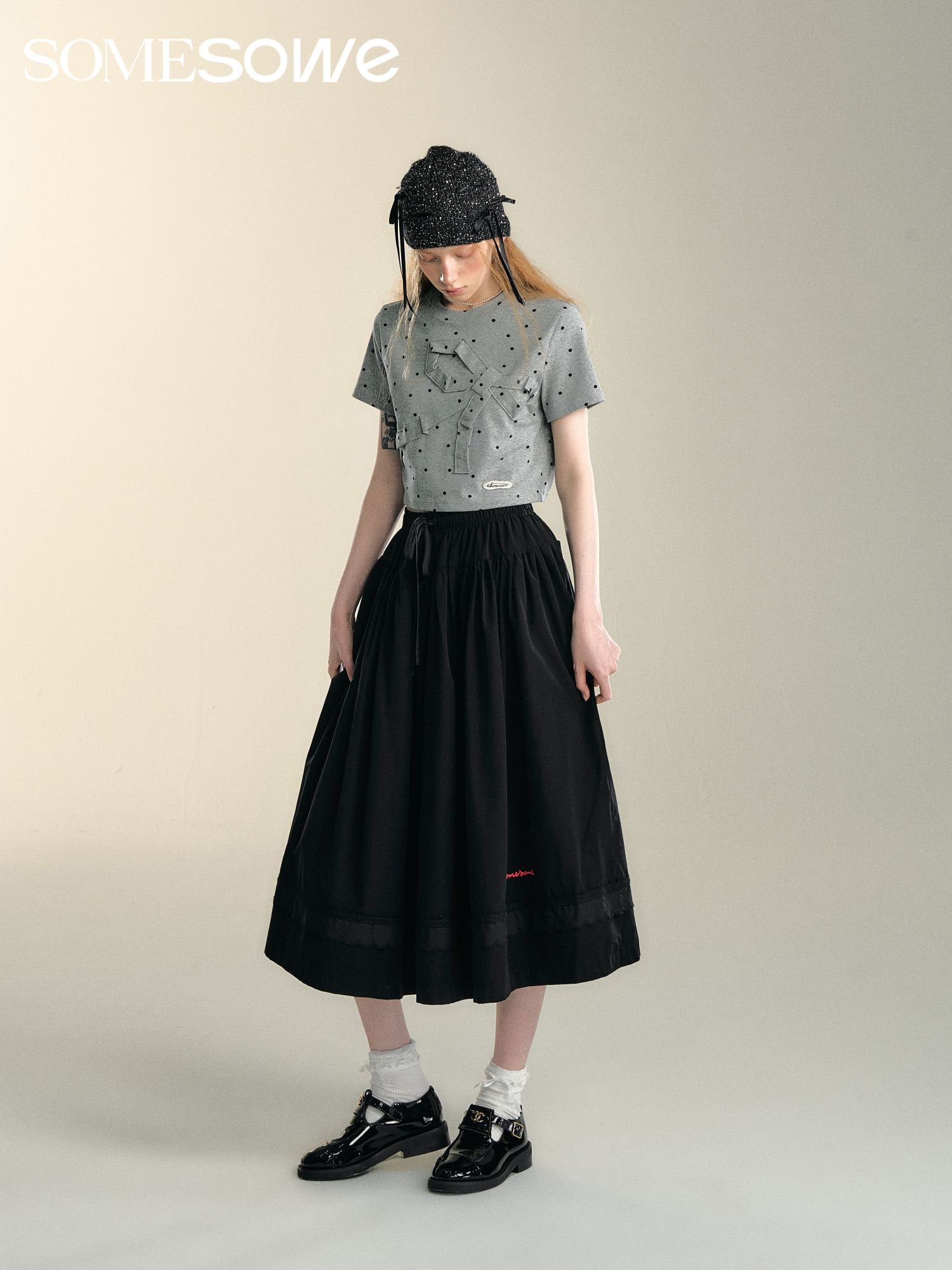 SOMESOWE Black Lace Splicing Airy Skirt | MADA IN CHINA