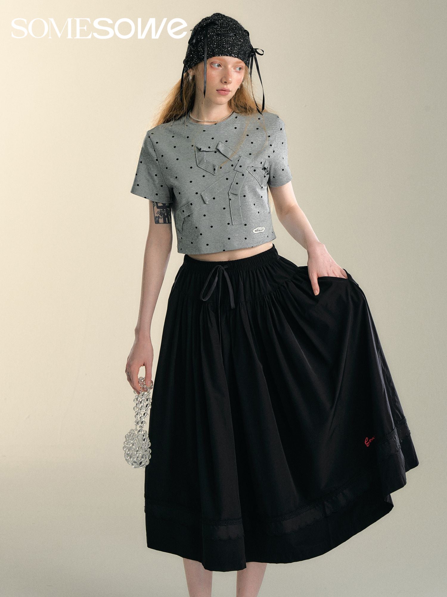 SOMESOWE Black Lace Splicing Airy Skirt | MADA IN CHINA