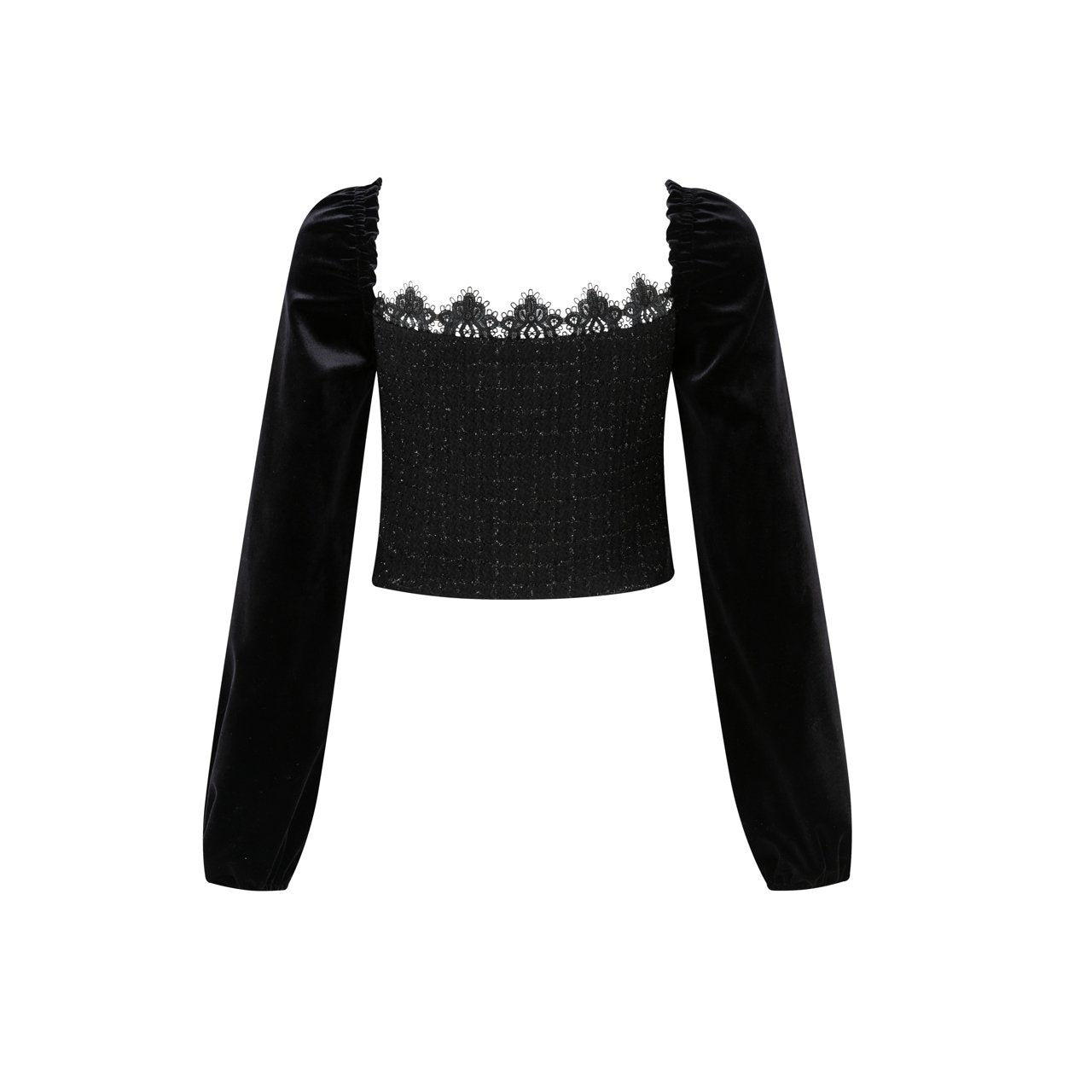 DIANA VEVINA Black Lace Tweed Patchwork Top | MADA IN CHINA