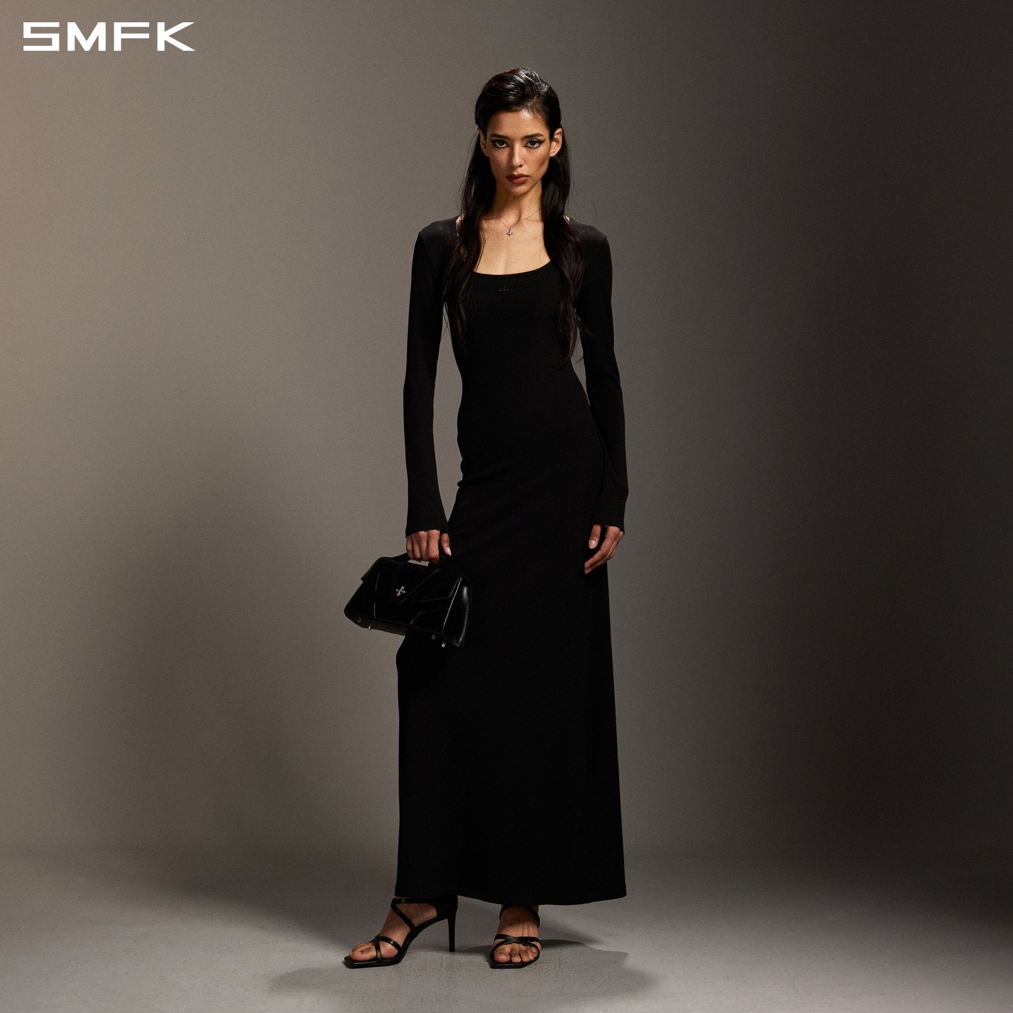 SMFK Black Long-Sleeved Silk Dress | MADAX