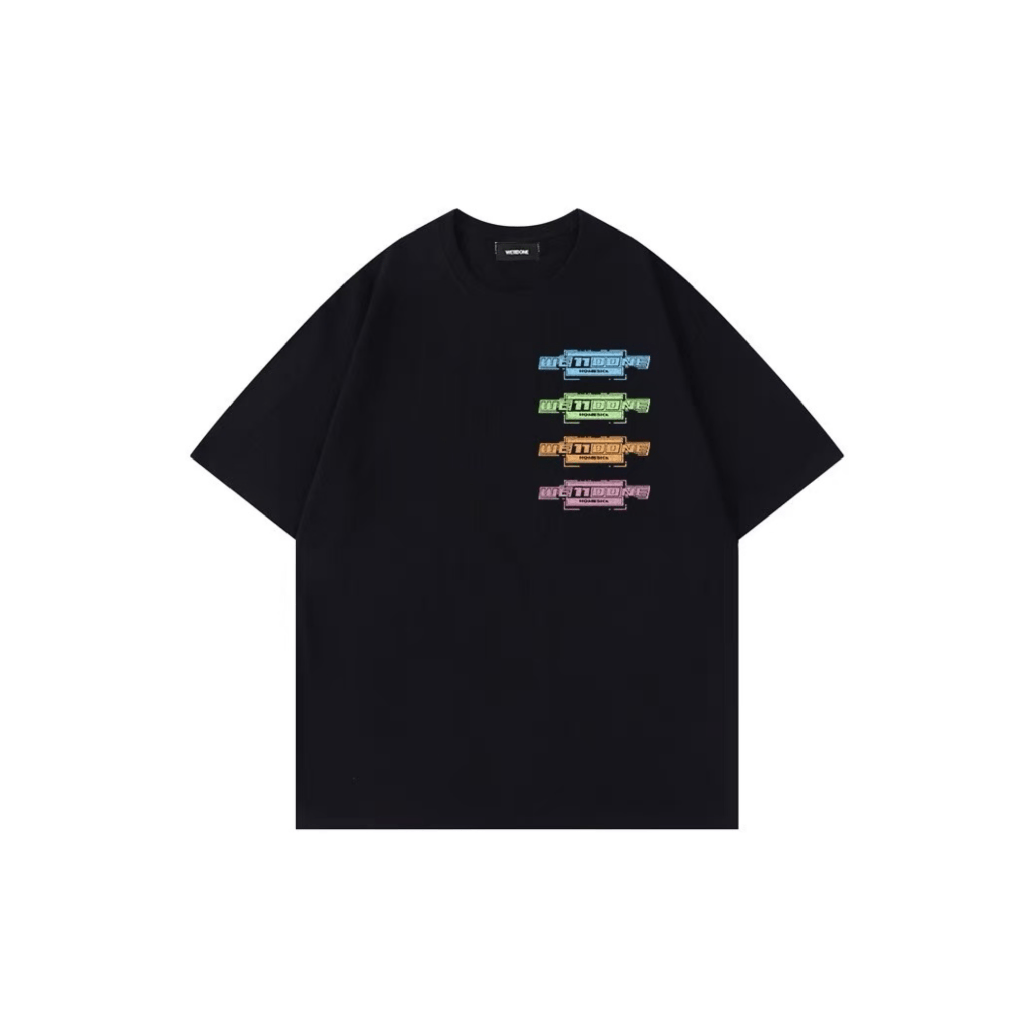 WE11DONE BLACK MULTI COLOR LOGO T - SHIRT | MADAX
