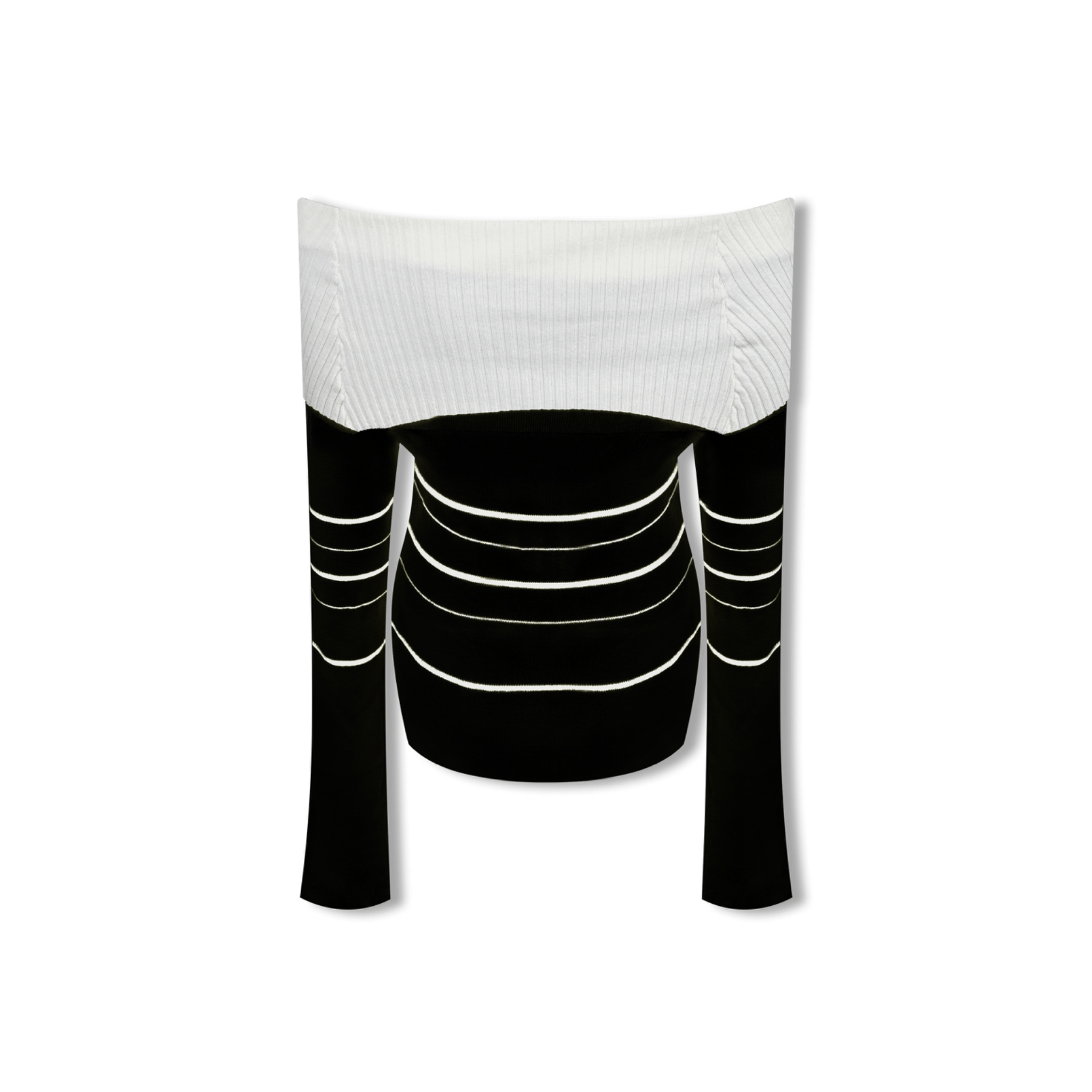 AIMME SPARROW Black Off - shoulder Tie - strap Striped Knitted Long Sleeves | MADAX