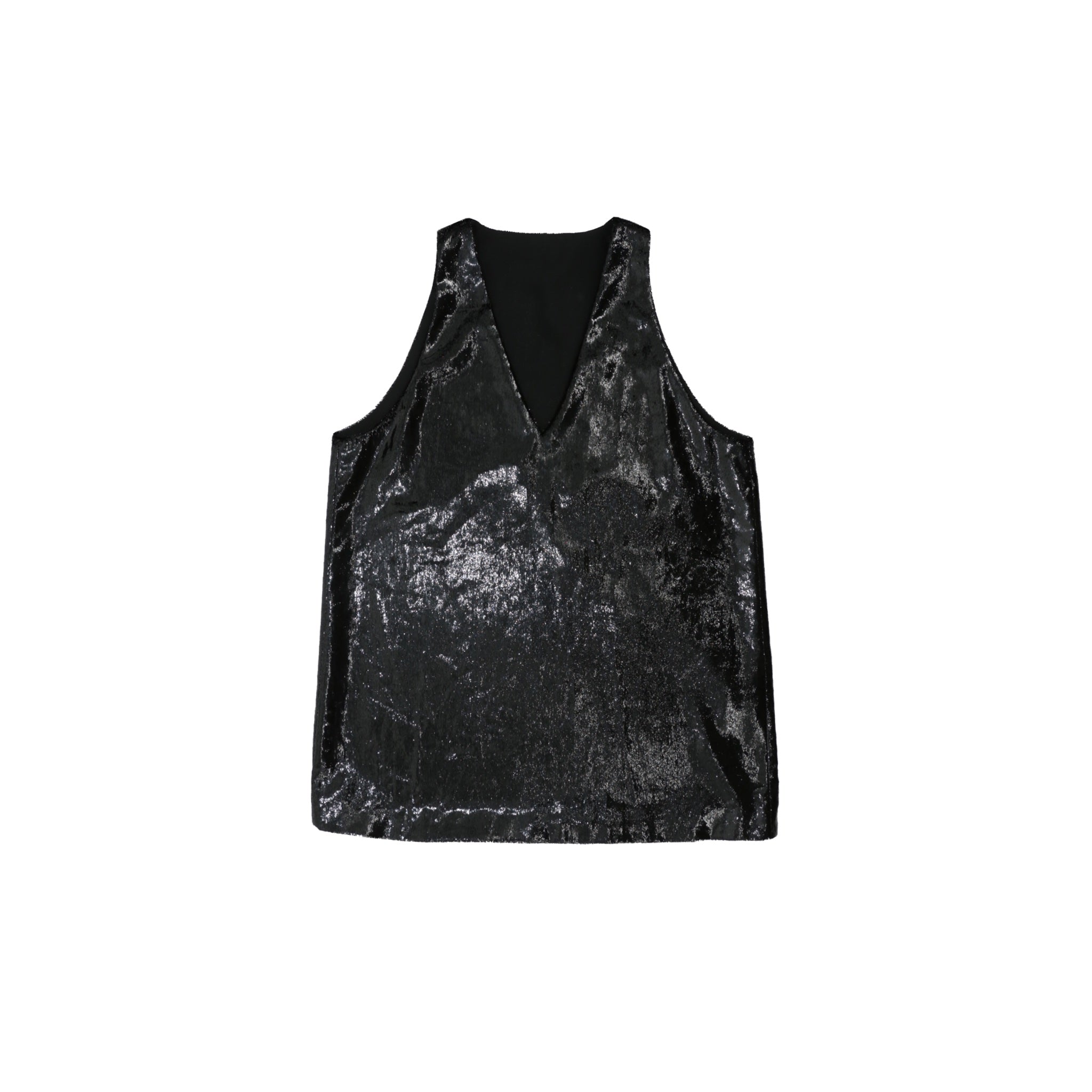 ilEWUOY Black Onion Velvet Laminated V-neck Vest | MADA IN CHINA