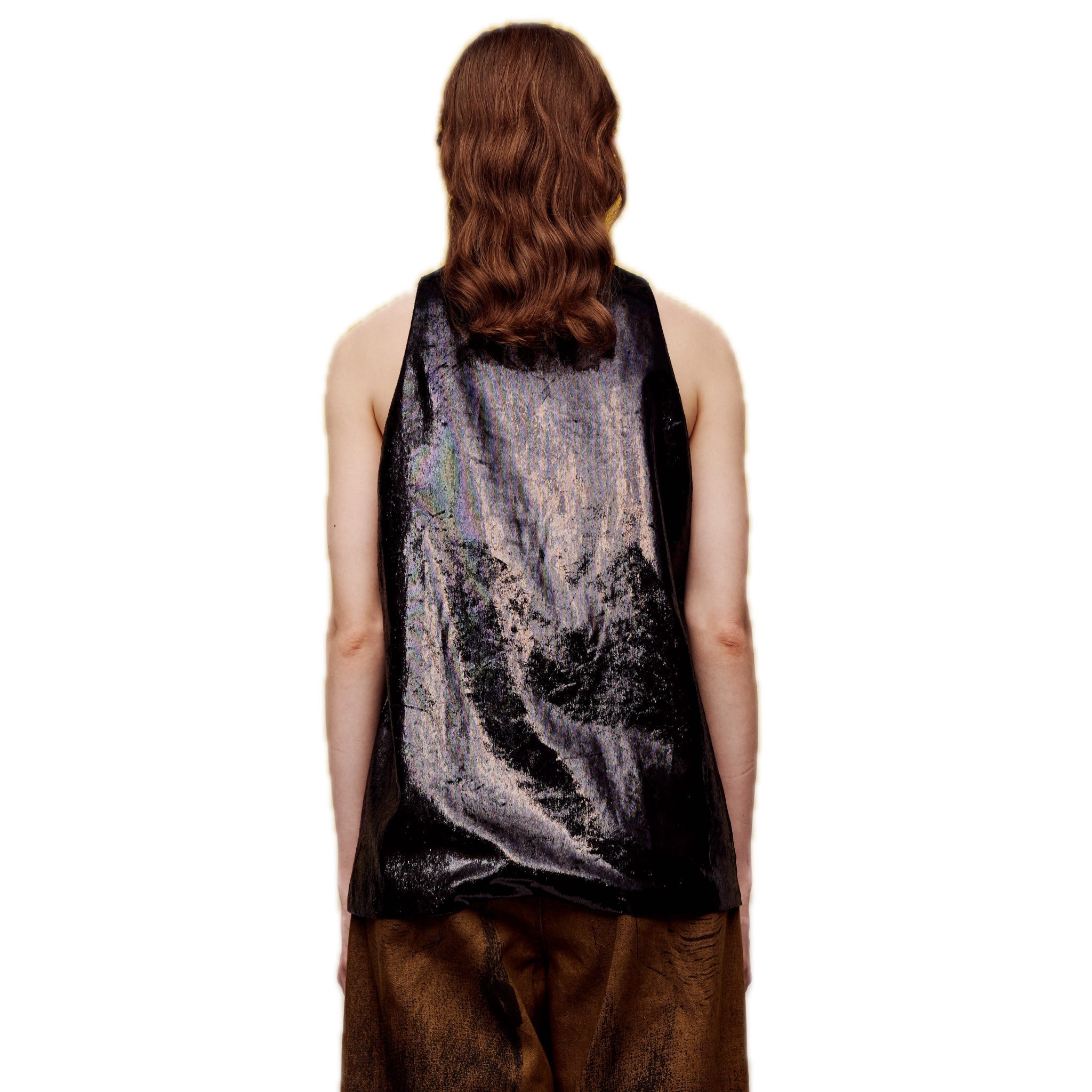 ilEWUOY Black Onion Velvet Laminated V-neck Vest | MADA IN CHINA