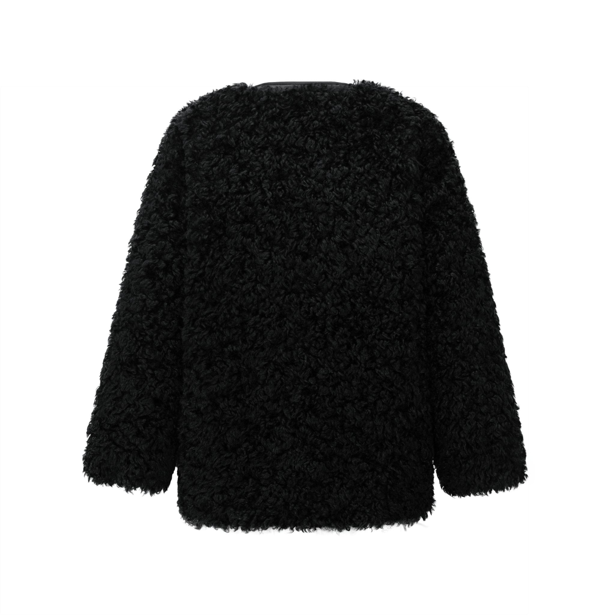 CLIMAX VISION Black Oversized Round Neck Sherpa Coat | MADAX