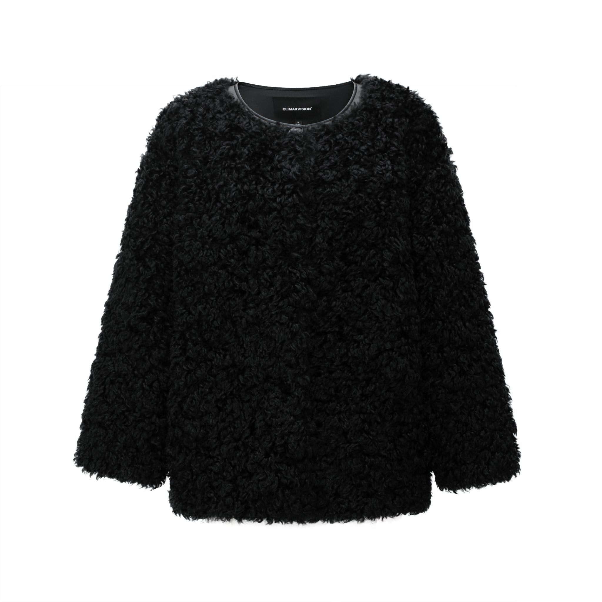 CLIMAX VISION Black Oversized Round Neck Sherpa Coat | MADAX