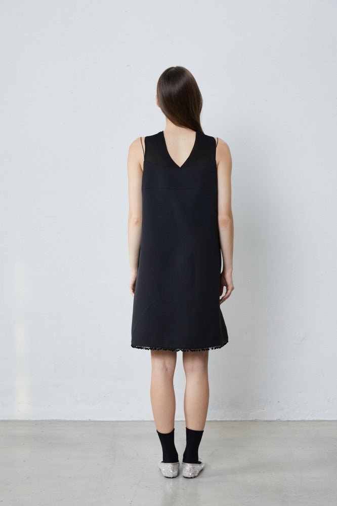 FENGYI TAN Black Pintucked Beaded Tie Dress | MADA IN CHINA