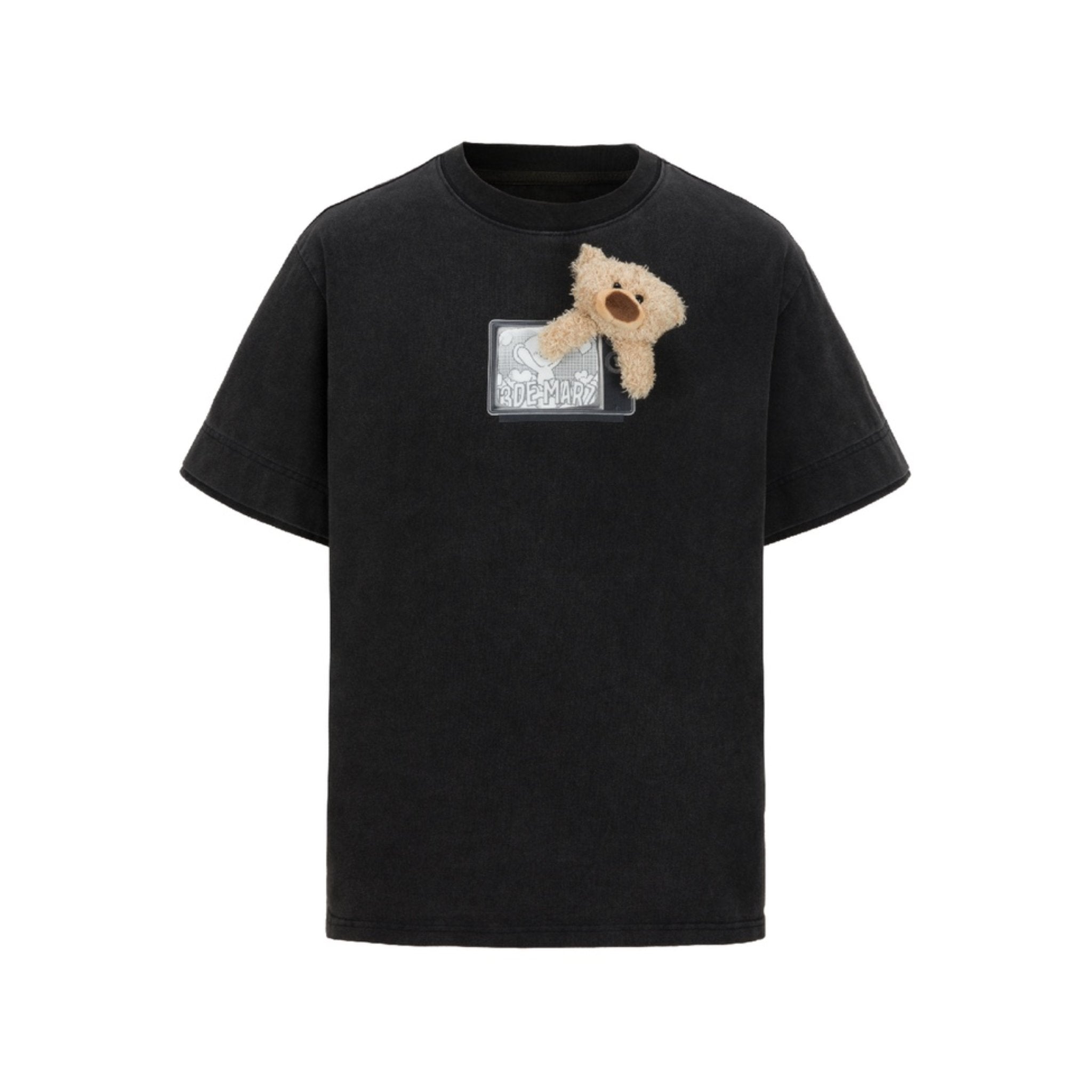 13DE MARZO Black Plush TV Bear T-Shirt | MADA IN CHINA