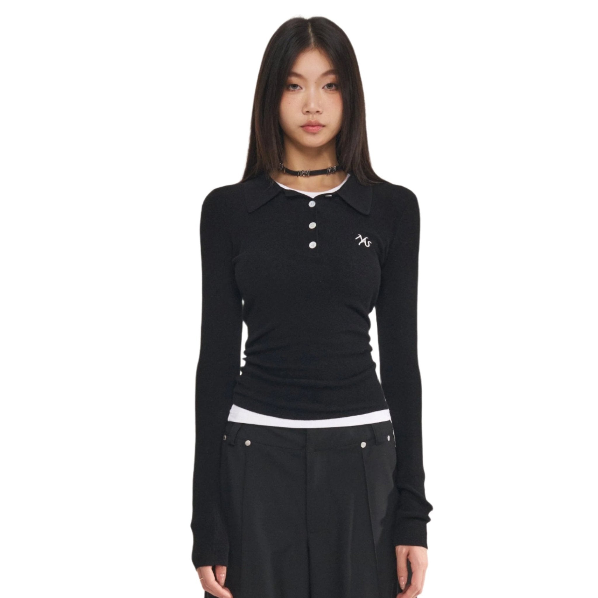 NAWS Black Polo Woolen Knitwear | MADAX