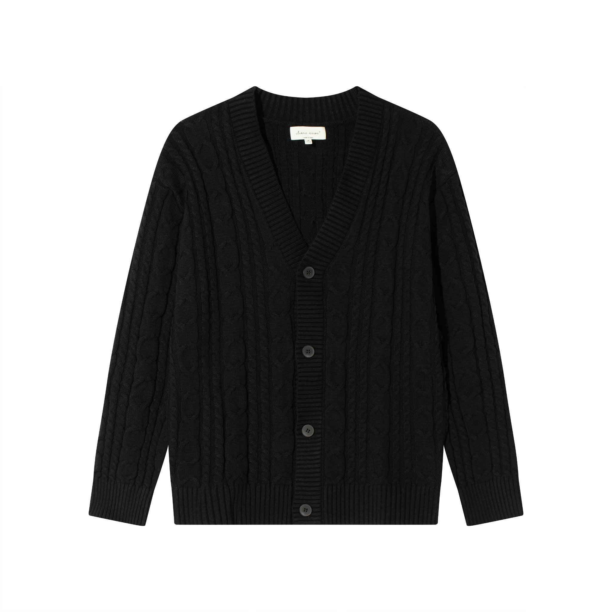 CLIMAX VISION Black Relaxed Cable Knit Cardigan | MADAX