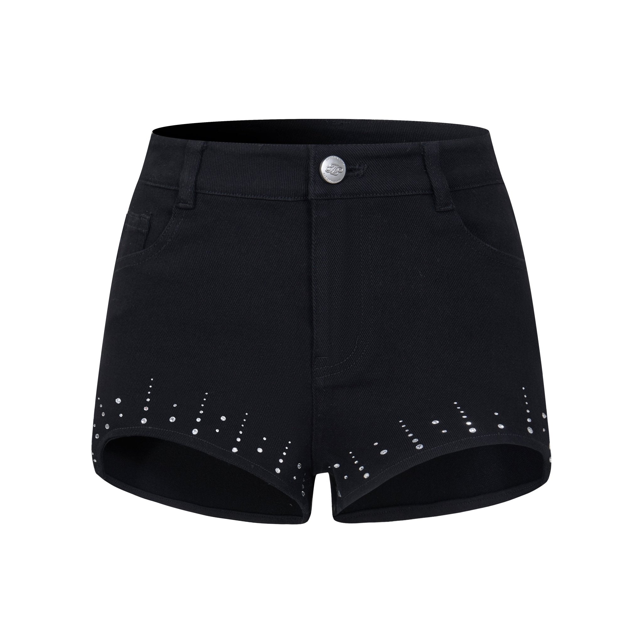 THREE QUARTERS Black Rhinestone Denim Shorts | MADA IN CHINA