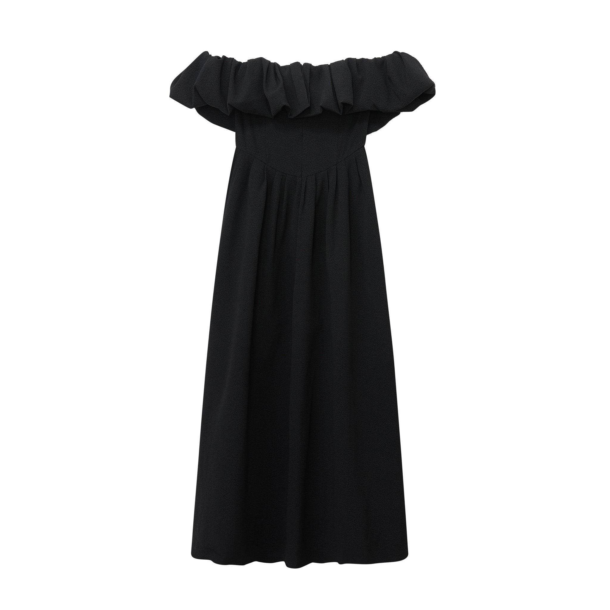 Maca Kaka Black Ruffled Pleated Dress | MADA IN CHINA