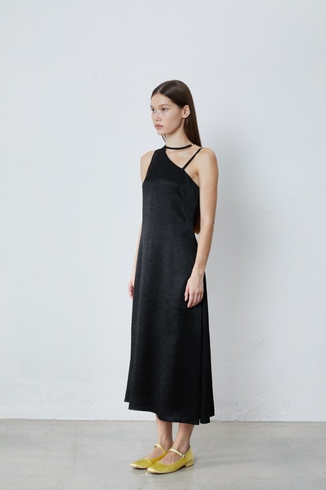 FENGYI TAN Black Satin Necklace Dress | MADA IN CHINA