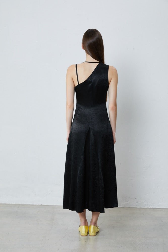 FENGYI TAN Black Satin Necklace Dress | MADA IN CHINA