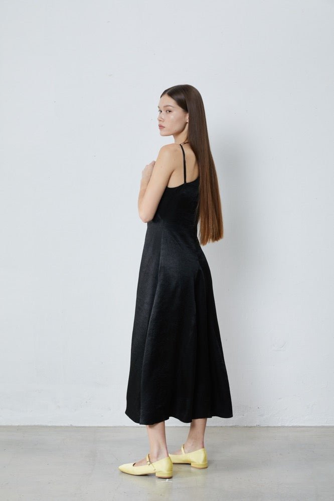 FENGYI TAN Black Satin Necklace Dress | MADA IN CHINA