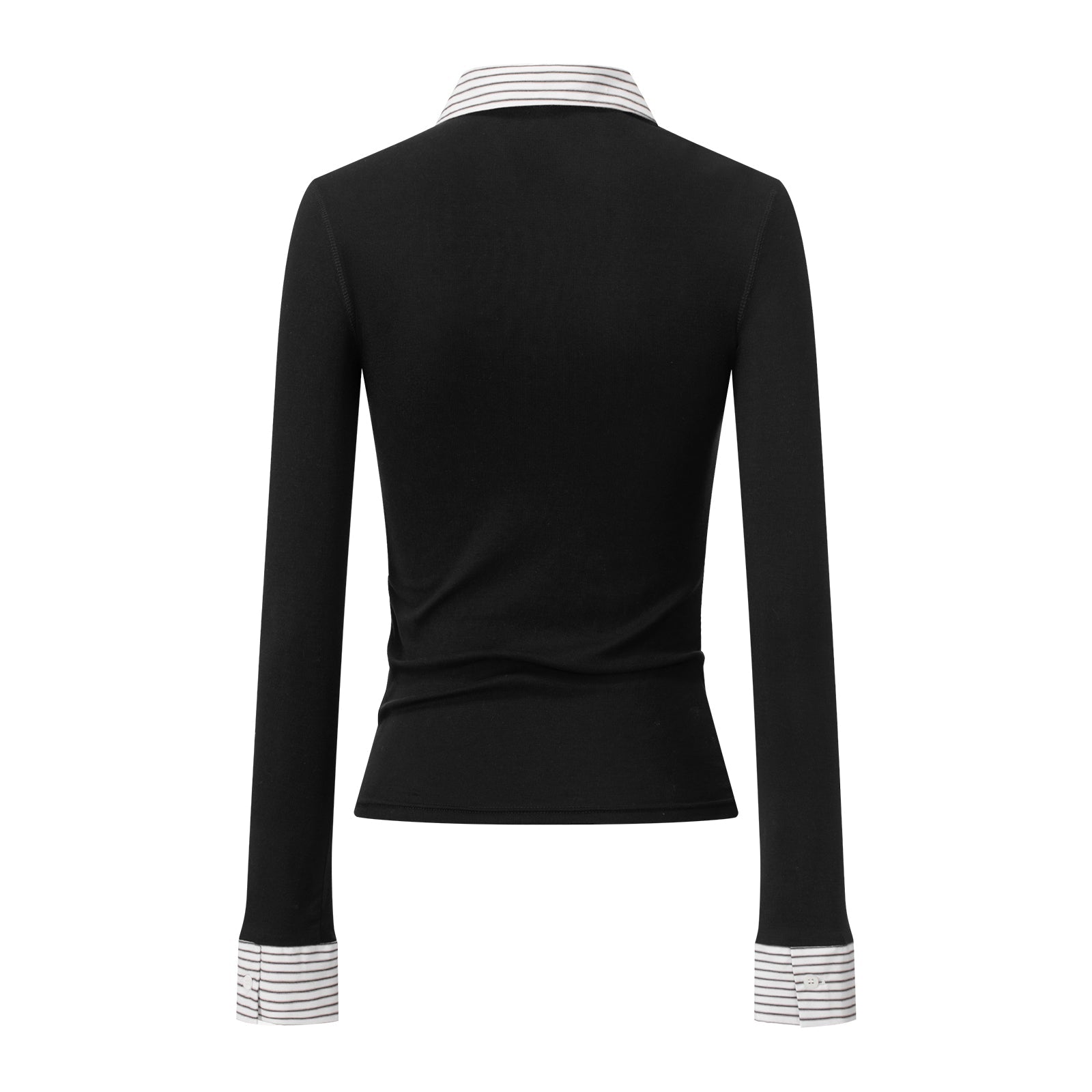 CLIMAX VISION Black Shirt Collar Fake Two - piece Tencel Rib Stitching Long Sleeves | MADAX