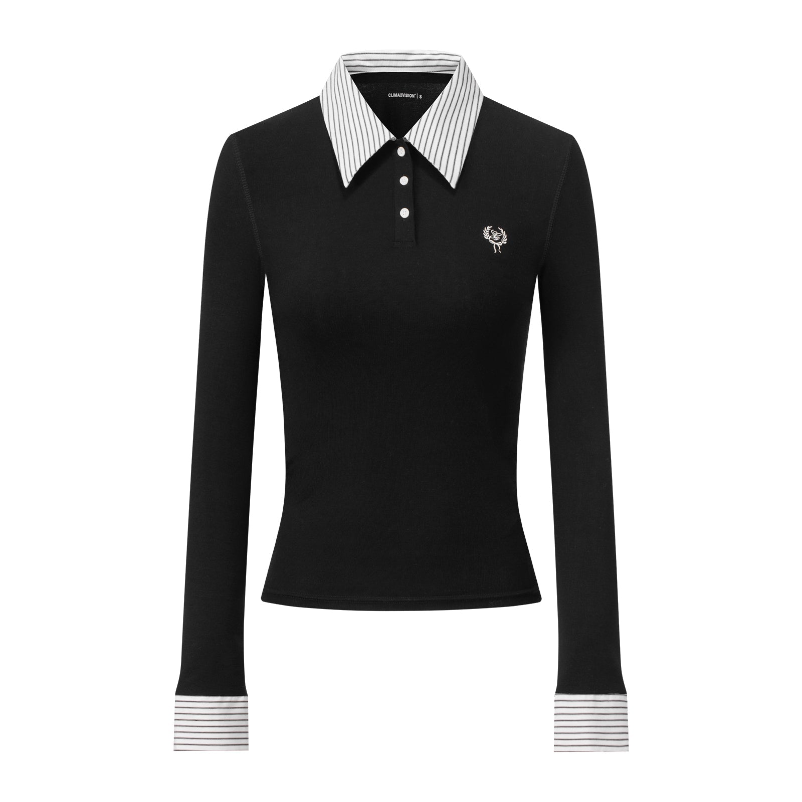 CLIMAX VISION Black Shirt Collar Fake Two - piece Tencel Rib Stitching Long Sleeves | MADAX